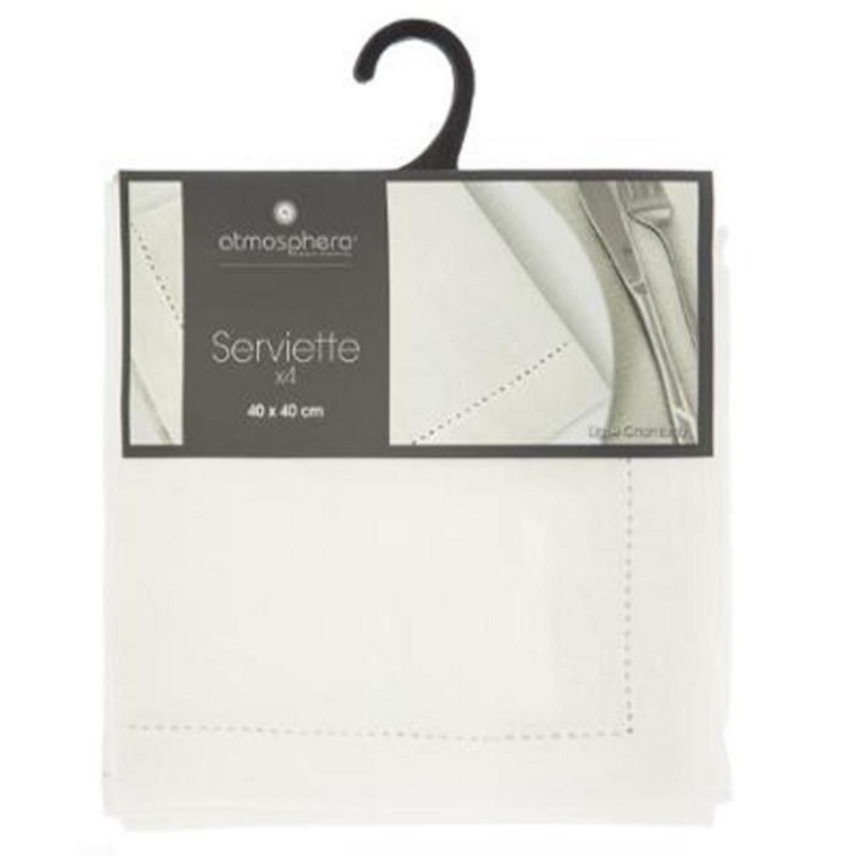 ATMOSPHERA Lot de 4 Serviettes de Table  Chambray  40x40cm Ecru