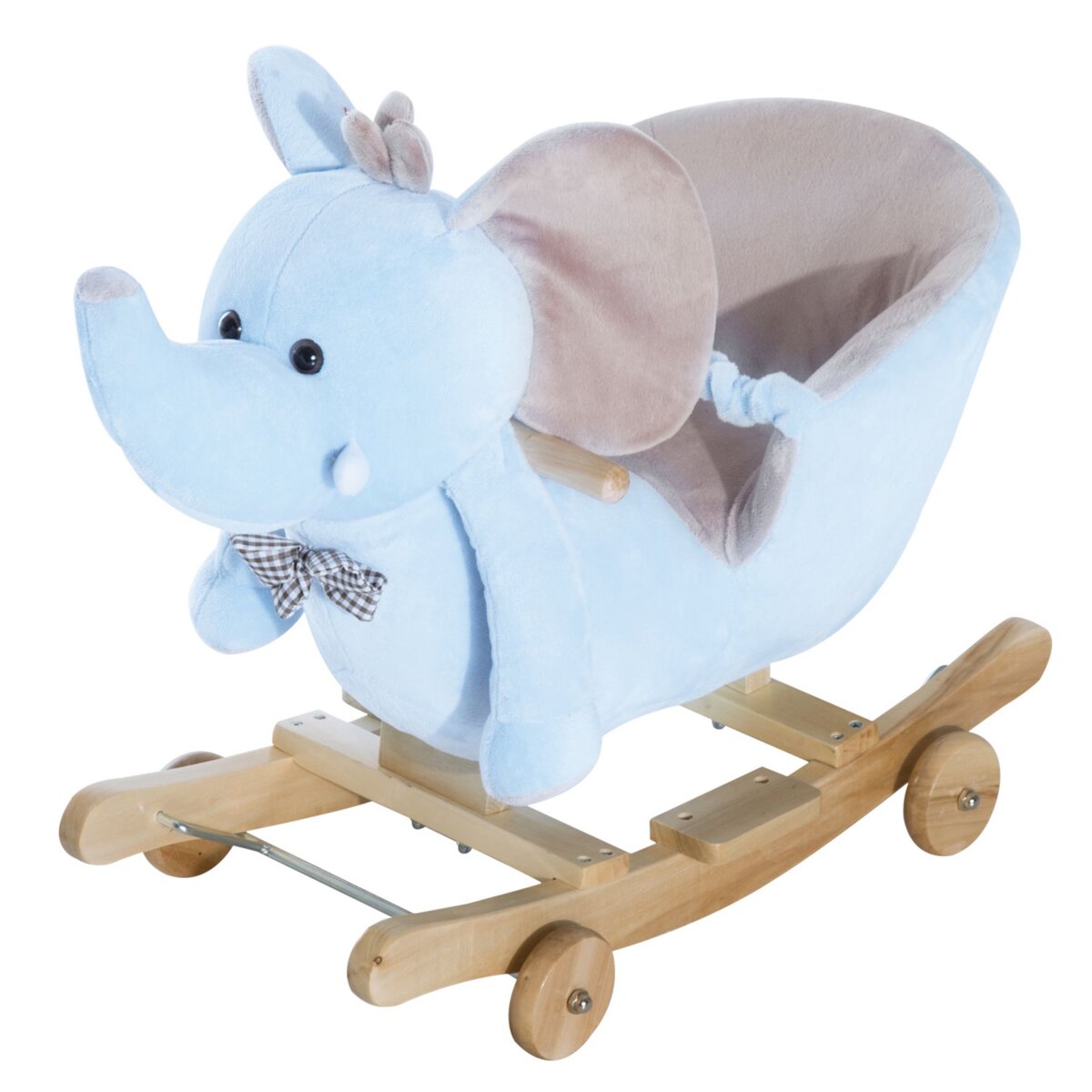 HOMCOM Cheval à Bascule jouet à bascule éléphant et porteur sur roulettes 2 en 1 fonction musicale 32 pistes ceinture sécurité bleu