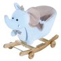 HOMCOM Cheval à Bascule jouet à bascule éléphant et porteur sur roulettes 2 en 1 fonction musicale 32 pistes ceinture sécurité bleu