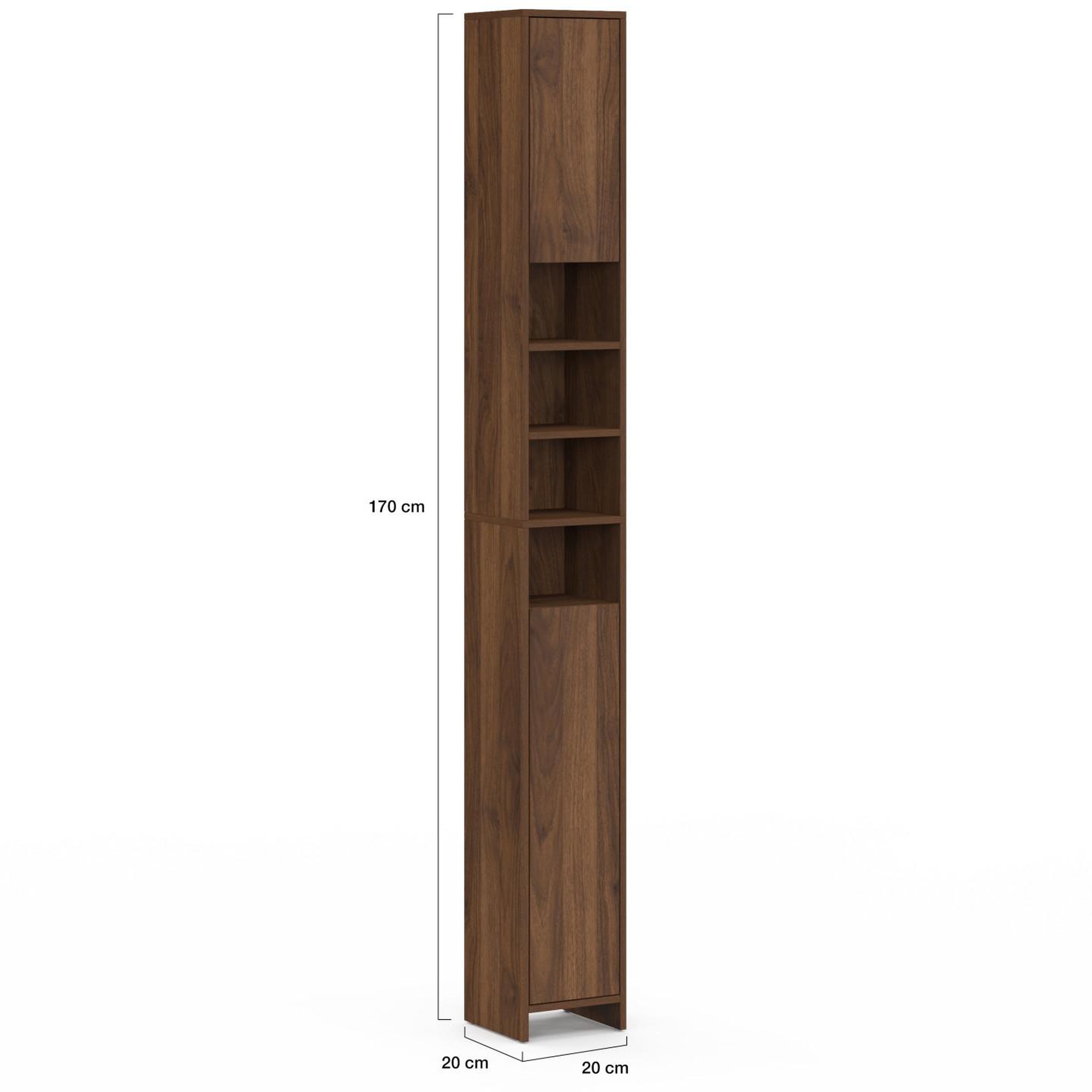 Voir la diapositive 5 : ID MARKET Meuble colonne salle de bain tomi 2 portes 4 niches effet noyer