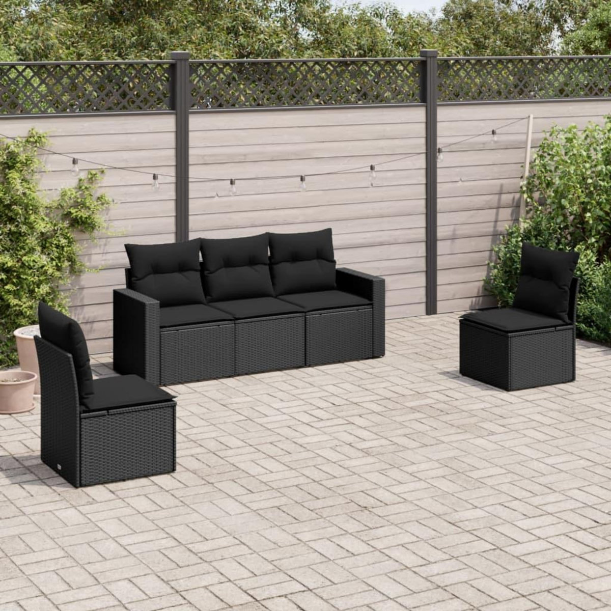 VIDAXL Salon de jardin 5 pcs avec coussins noir resine tressee