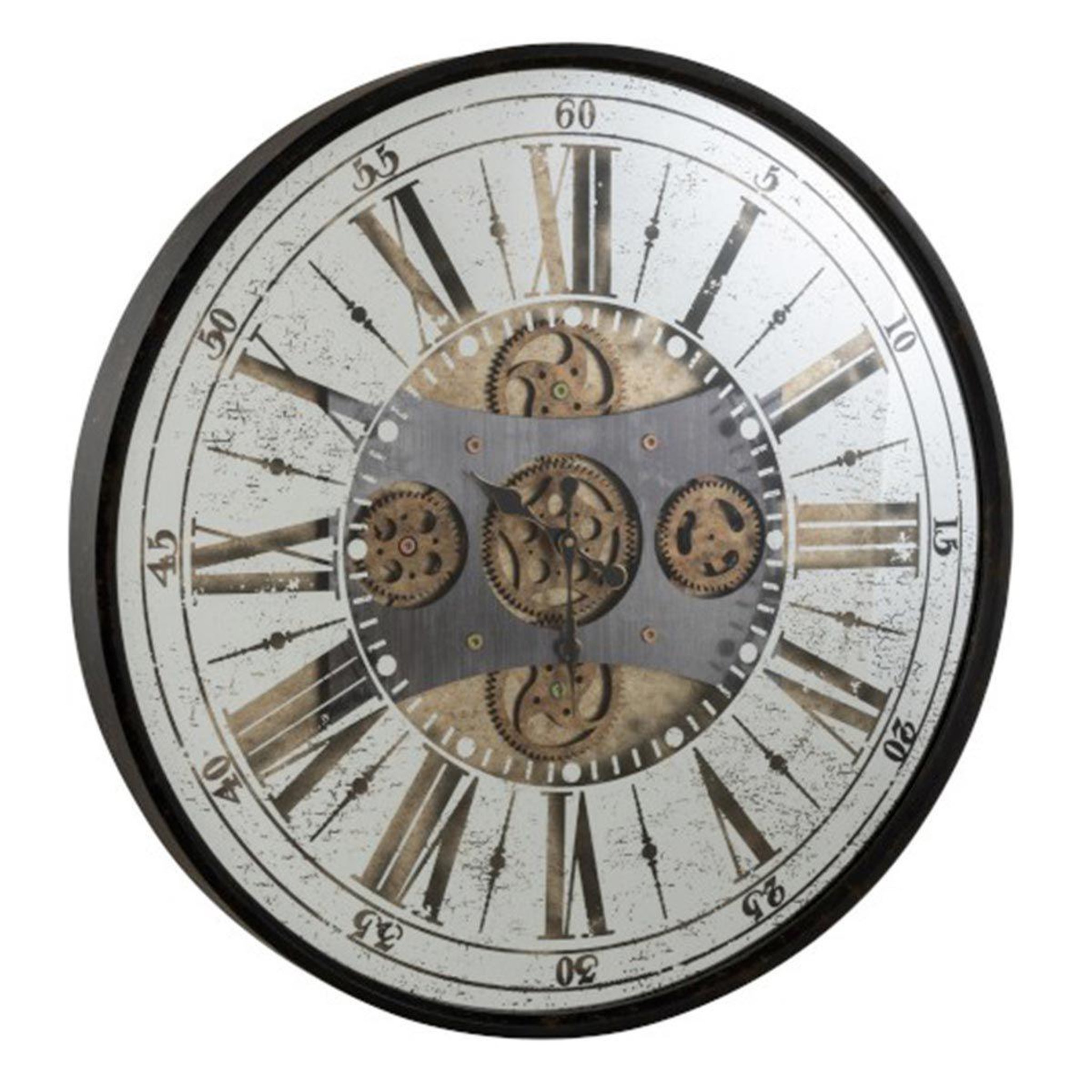 J-LINE Horloge Murale  Chiffres Romains Miroir  78cm Noir