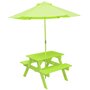 Table de pique nique en bois et parasol vert BEE
