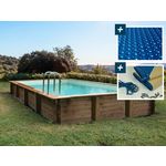 Habitat et Jardin Piscine bois en kit rectangle  Oceano   - 9.20 x 5.20 x 1.44 m - Bâche à bulles  400 µ - Bâche hiver  280 g/m²