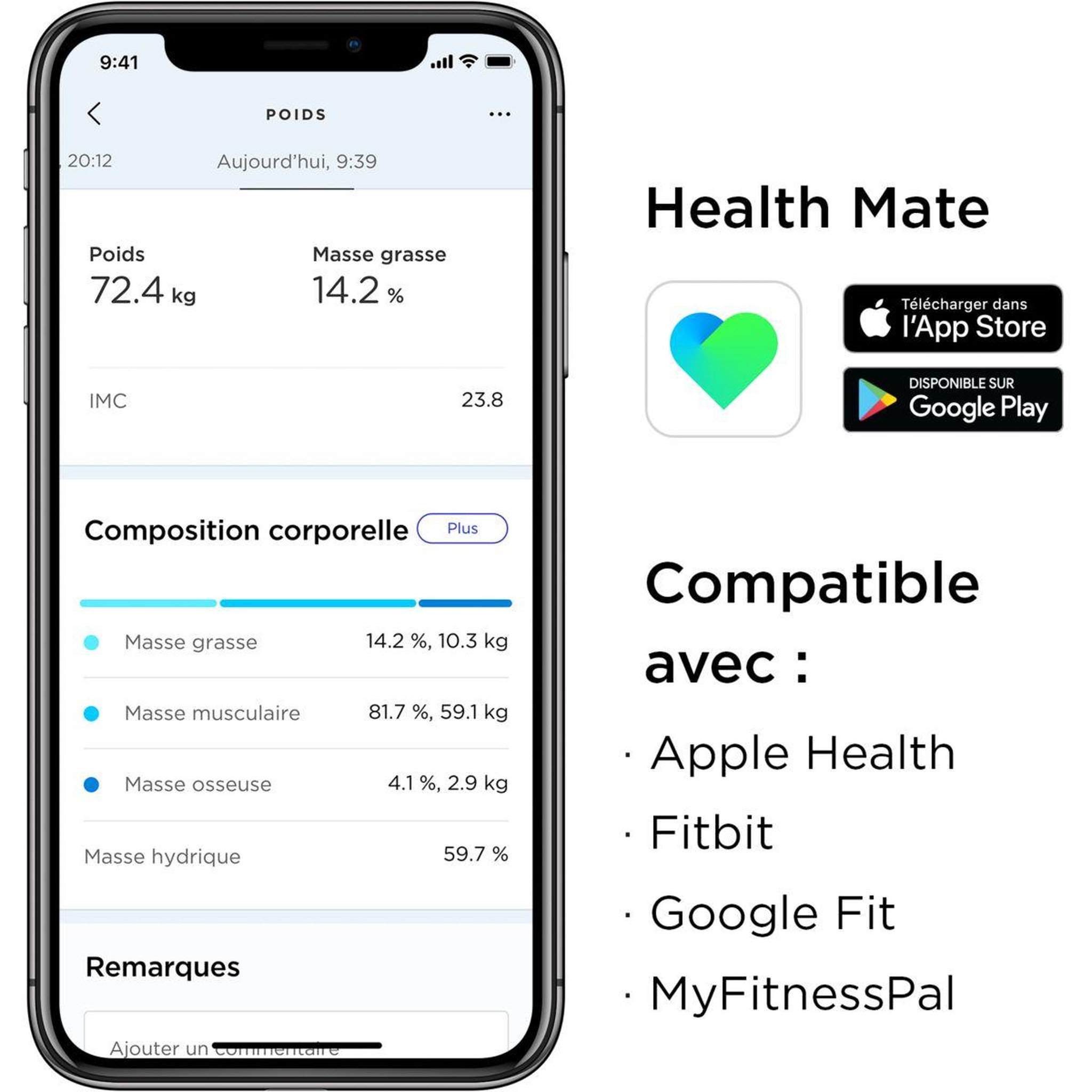 Voir la diapositive 2 : WITHINGS Pèse personne connecté Body Plus Noir