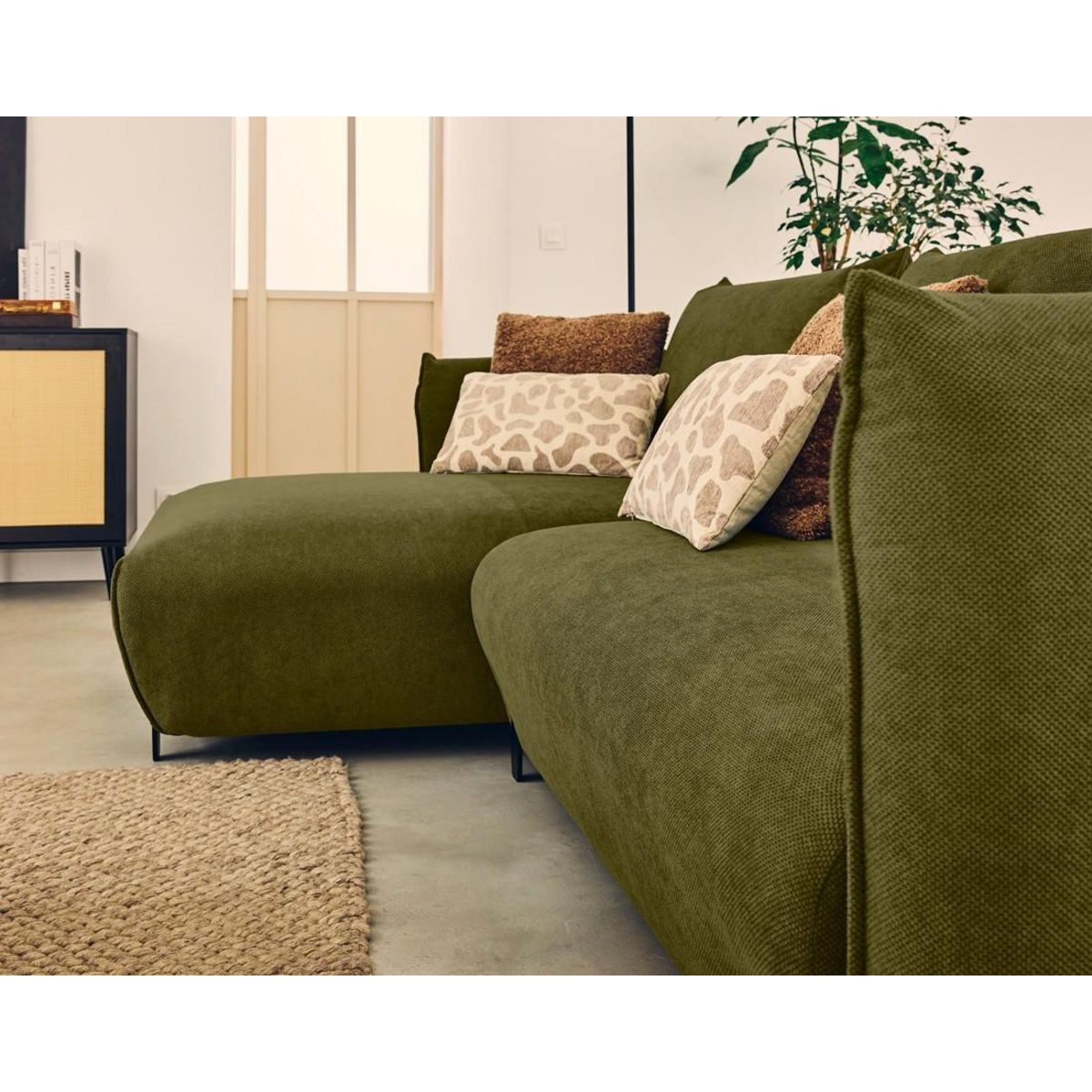 LISA DESIGN Gianni - canapé d'angle gauche 4 places convertible avec coffre en tissu