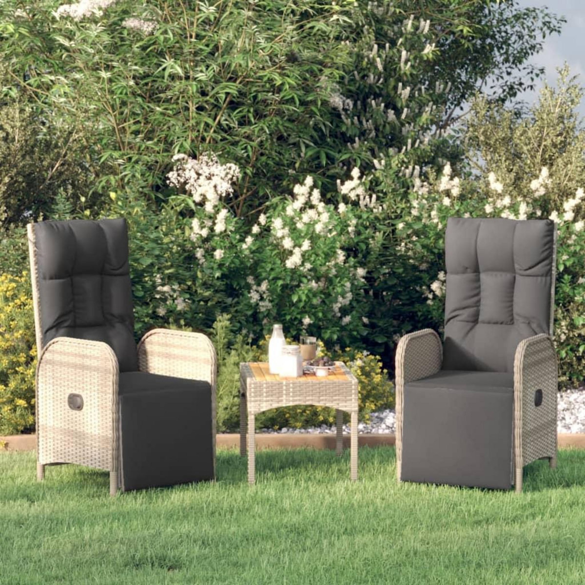 VIDAXL Chaises inclinables de jardin lot de 2 et table resine tressee