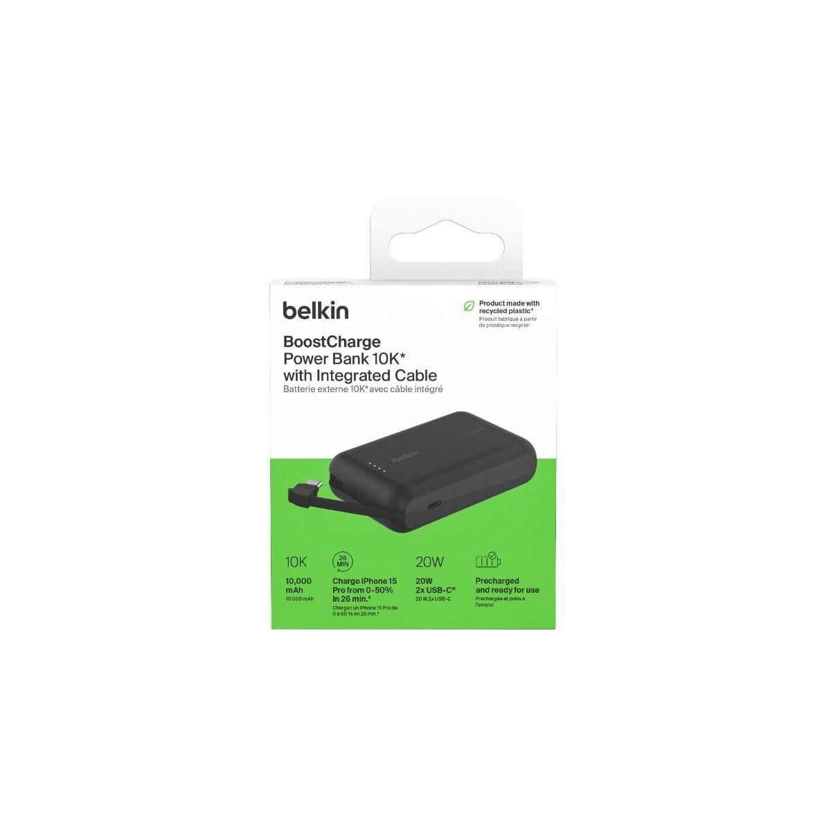 Belkin Batterie externe 10000 mAh avec cable USB-C intégre noir