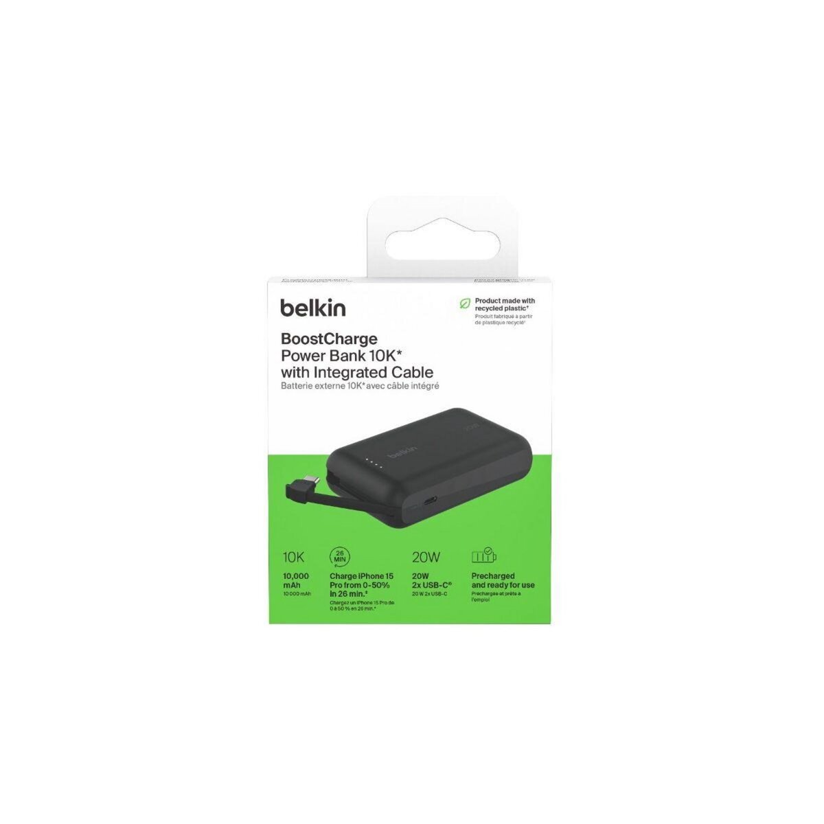 Belkin Batterie externe 10000 mAh avec cable USB-C intégre noir