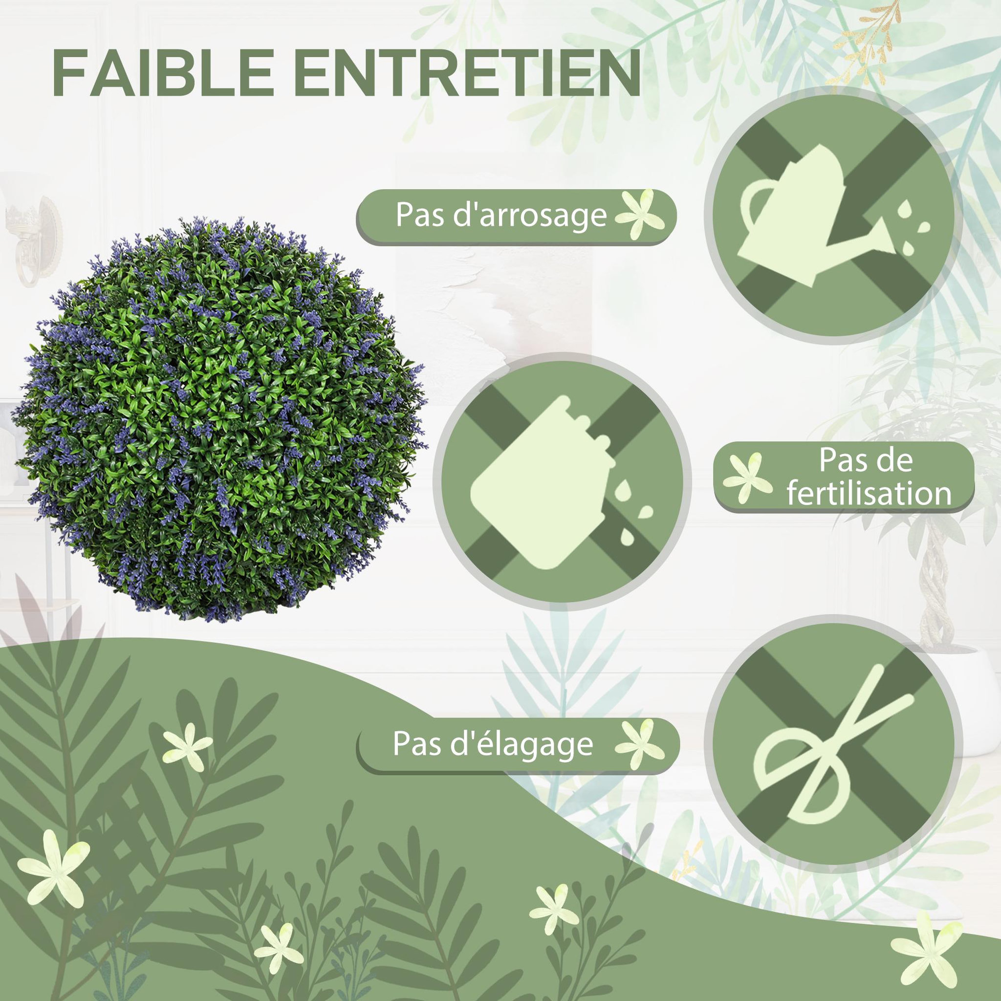 Voir la diapositive 5 : HOMCOM Lot de 2 buis artificiels topiaires boules Ø42cm avec fleurs de lavande