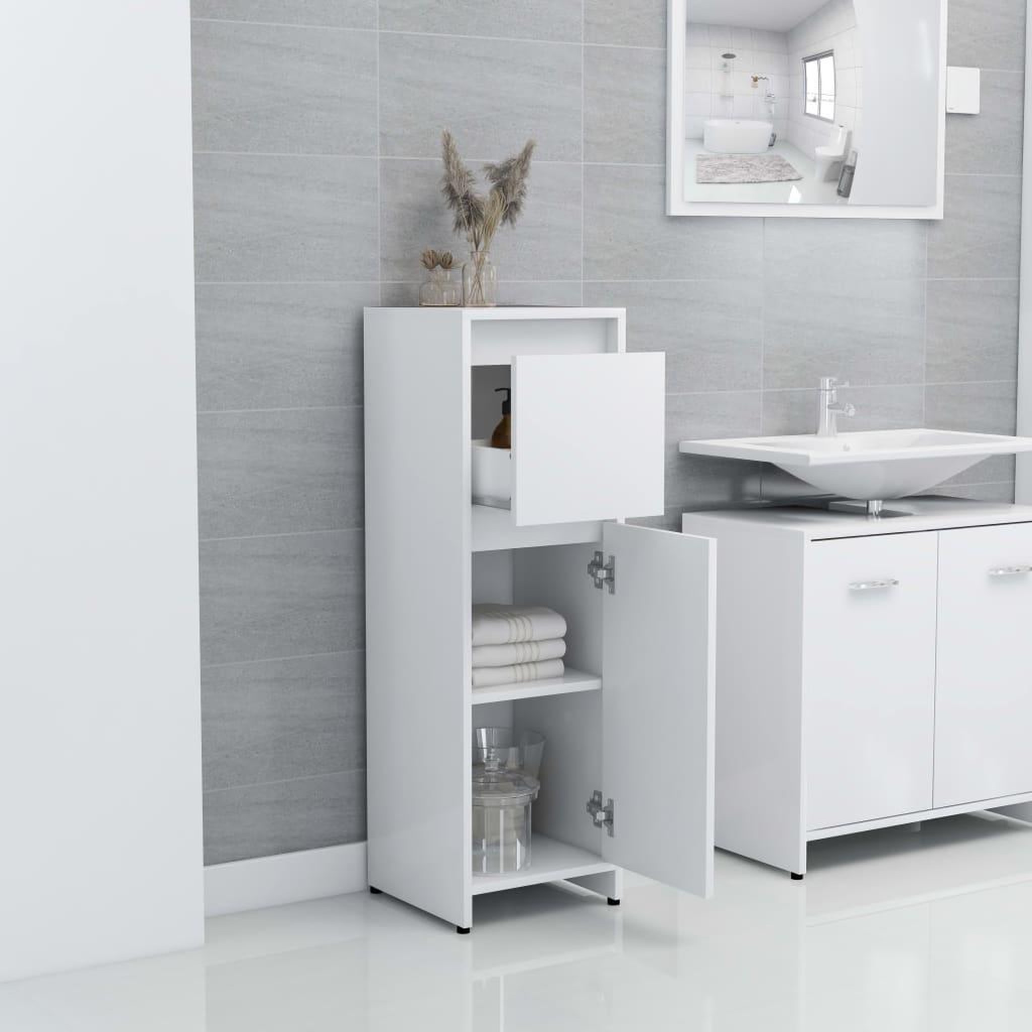 Voir la diapositive 3 : VIDAXL Armoire de salle de bain Blanc 30x30x95 cm Bois d'ingenierie