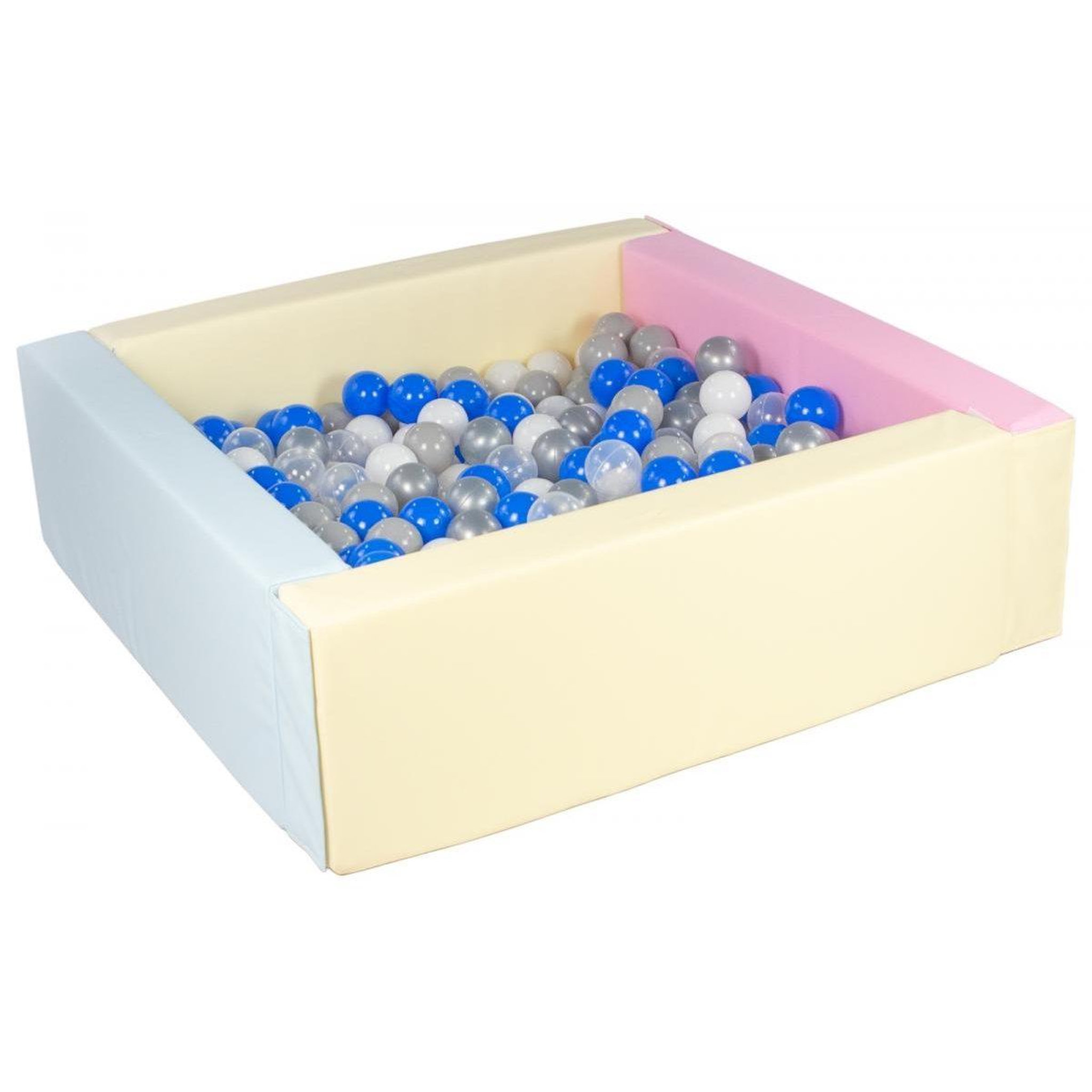 VELINDA Piscine à balles carrée avec 300 balles - rose, bleu, jaune p/transparent, blanc, bleu, gris, argent