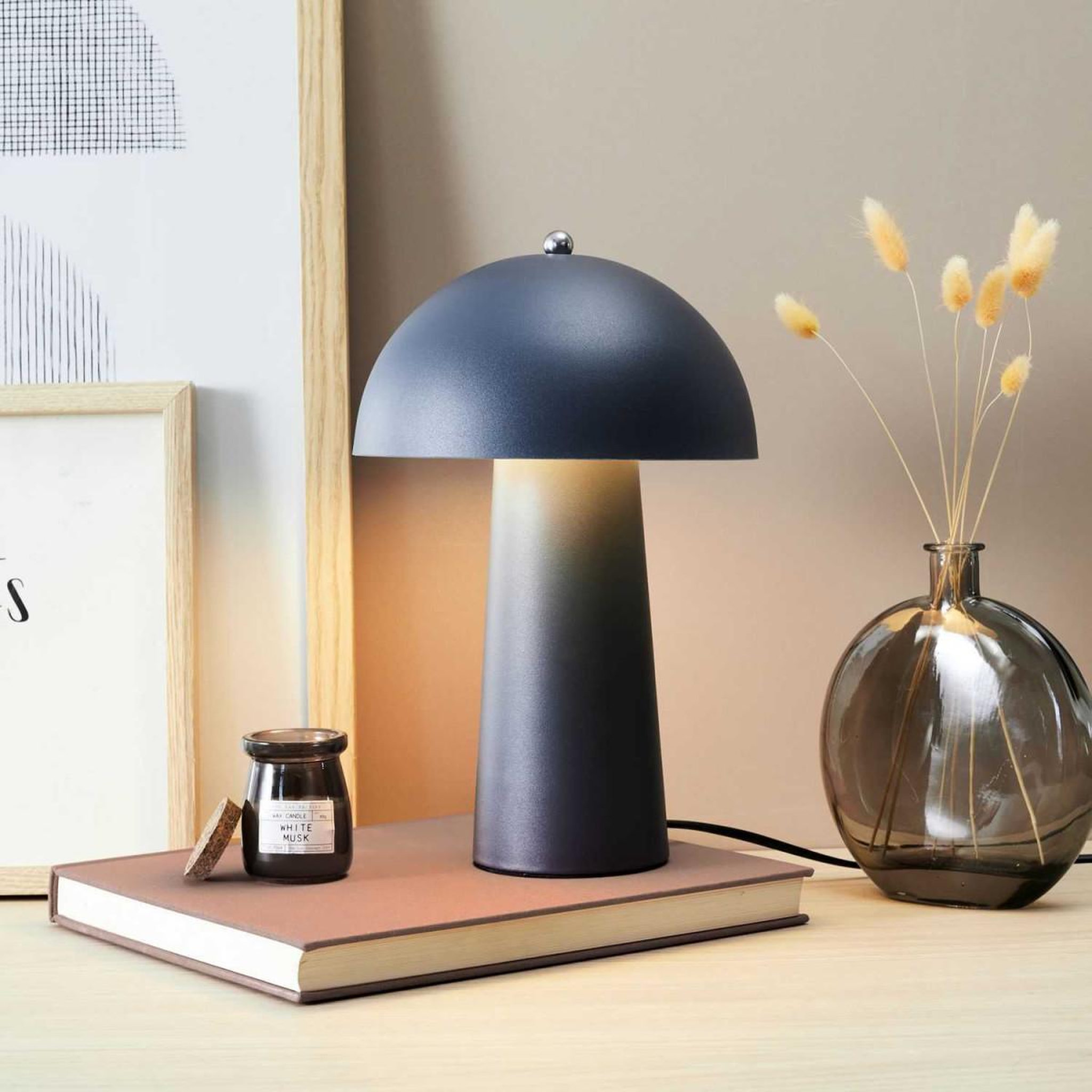 Voir la diapositive 6 : The Home Deco Factory Lampe à poser champignon  vickie  32cm gris perle