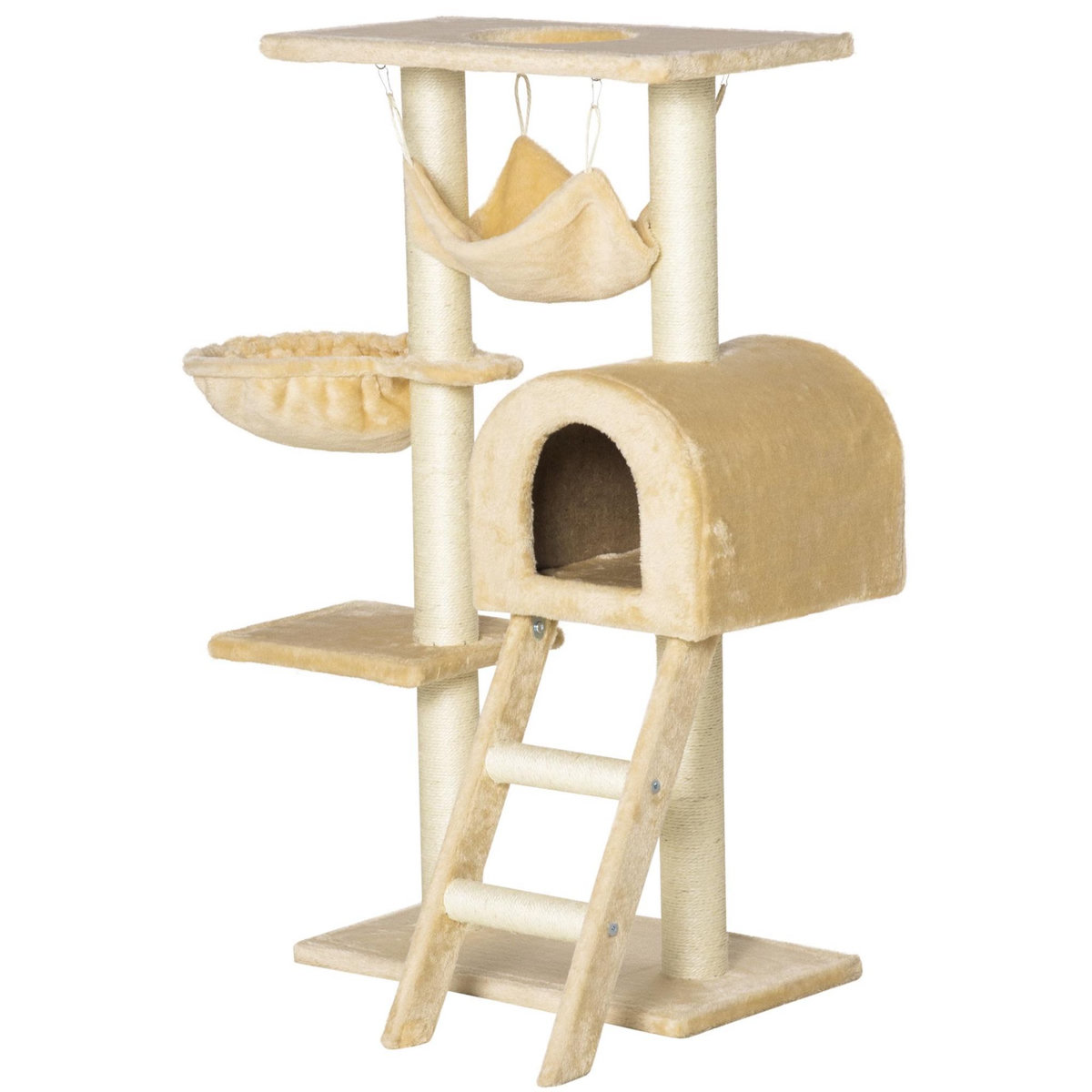 PAWHUT Arbre à chat griffoir arbre à grimper tour de jeu stable à plusieurs niveaux centre d'activités hauteur 98 cm beige