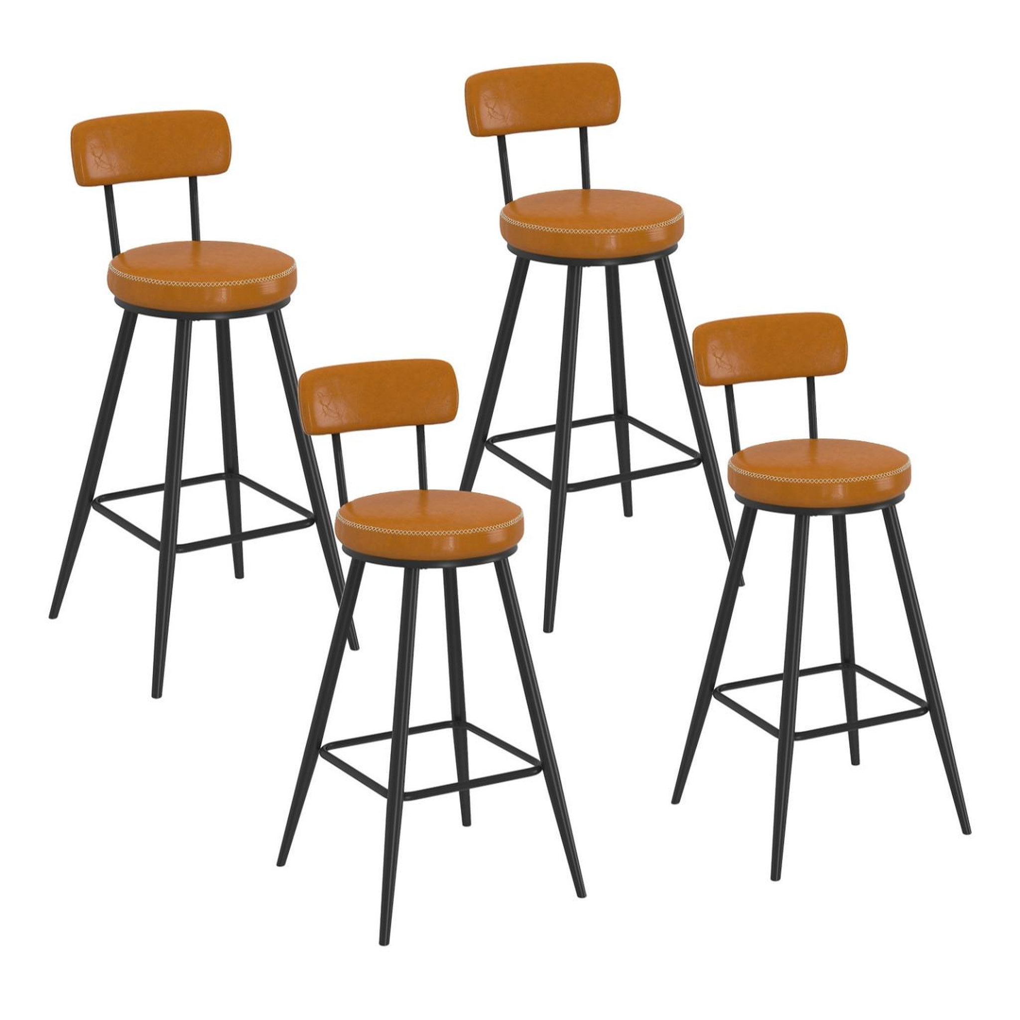 Voir la diapositive 1 : ID MARKET Lot de 4 tabourets de bar isaure pu marron avec coutures et pieds métal noir