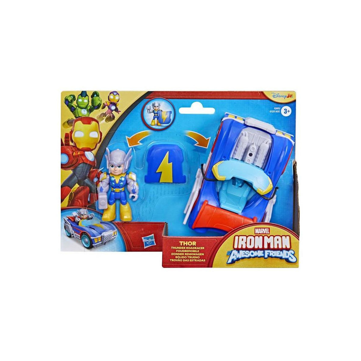 HASBRO Figurine Thor de 7,5 cm et véhicule Foudremobile, Jouets de Super-héros, des 3 ans, Iron Man et Ses Amis Extraordinaires Marve