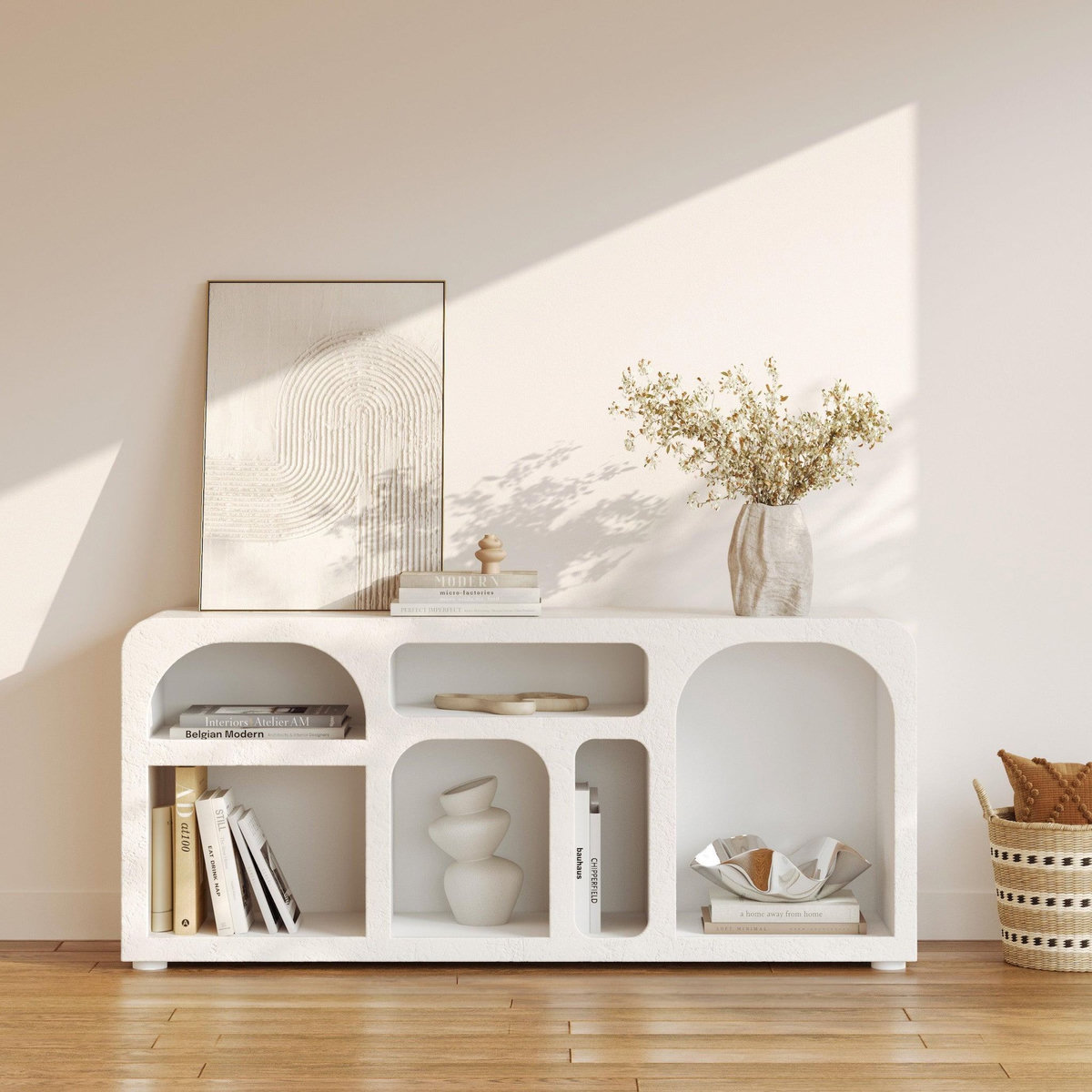 Rendez vous déco Buffet en plâtre blanc cassé 160 cm-Fira