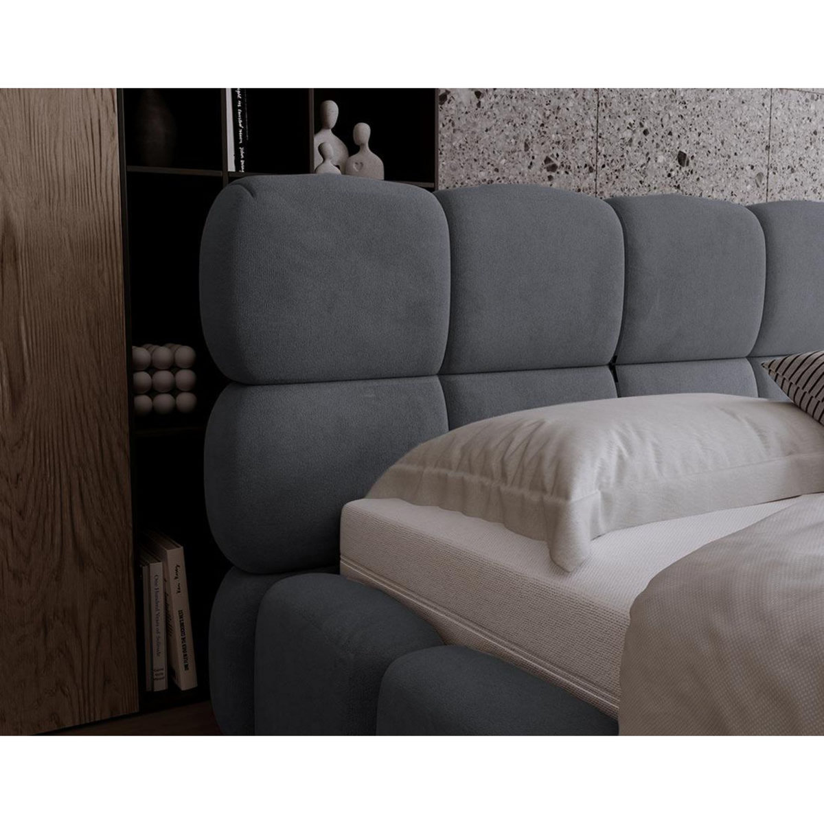 BEST MOBILIER Mariposa - lit coffre - 140x200 cm - sommier inclus - en velours