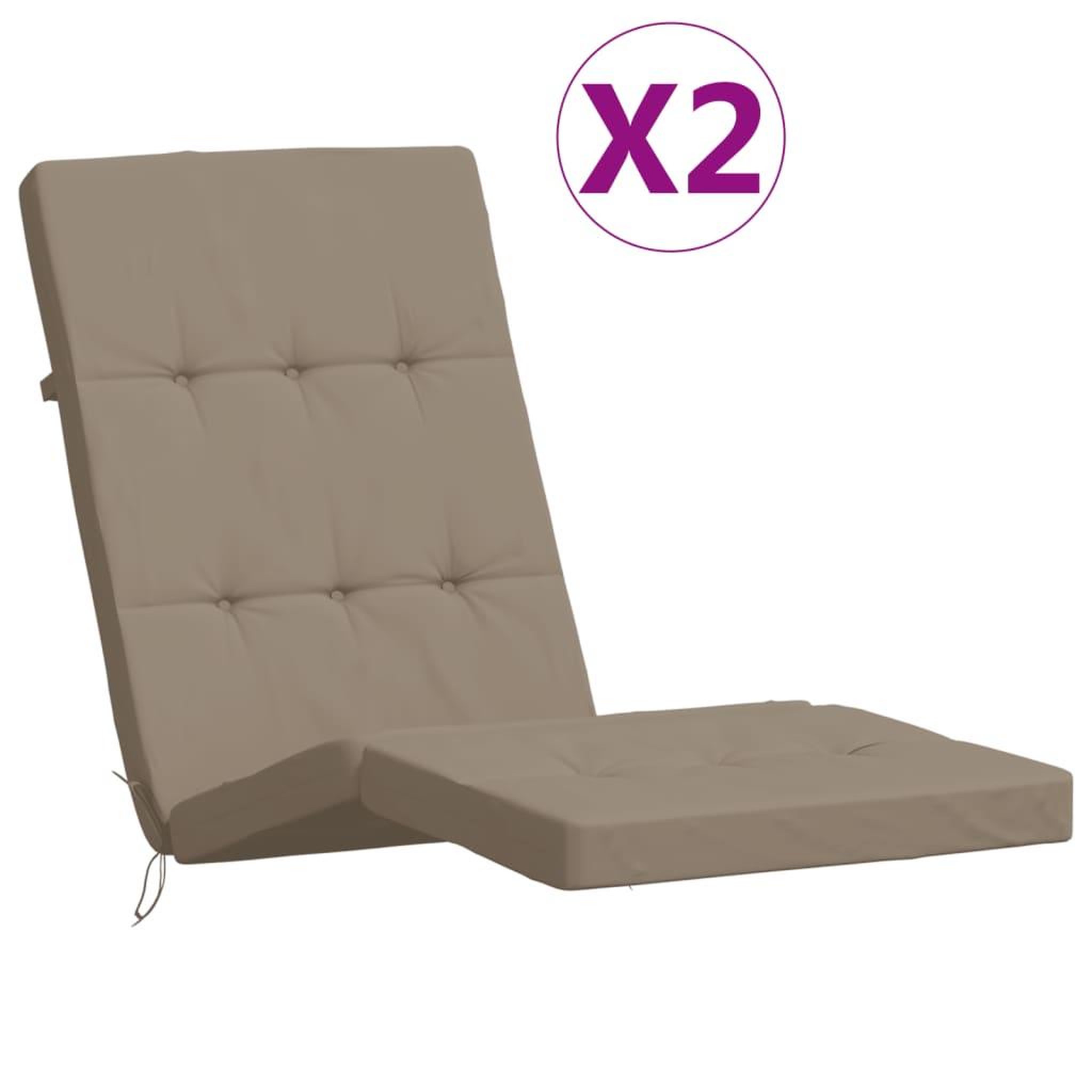 Voir la diapositive 2 : VIDAXL Coussins de chaise longue lot de 2 taupe tissu oxford