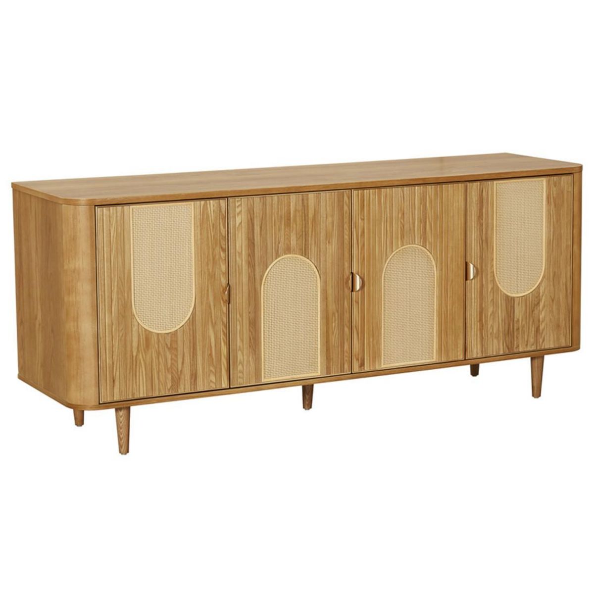 LISA DESIGN Milazzo - buffet bas - bois plaqué chêne et cannage - 4 portes - 176 cm
