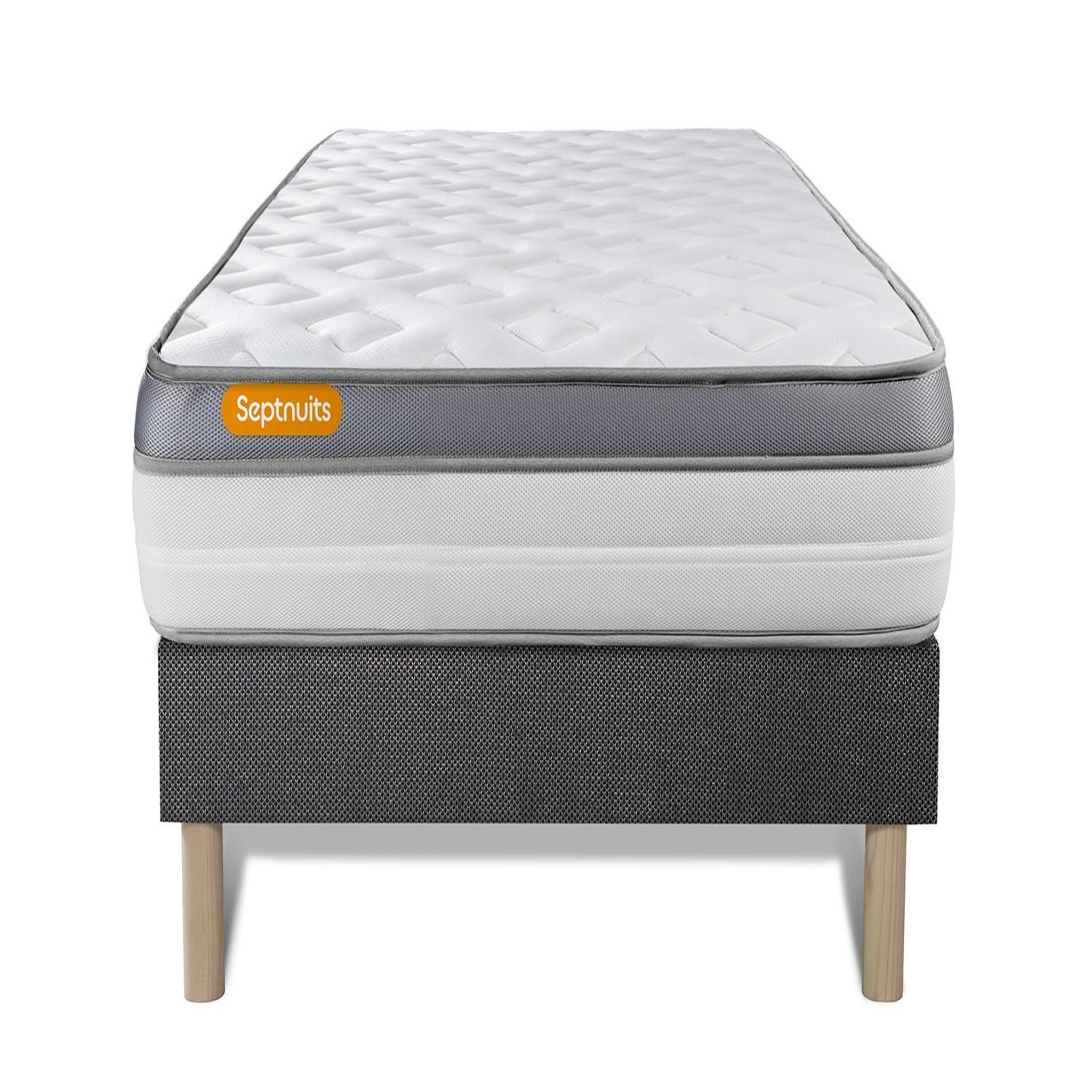 SEPTNUITS Matelas + sommier gris Memo Zen Mousse à mémoire de forme 5 zones de confort MAXI épaisseur. Coloris disponibles : Gris