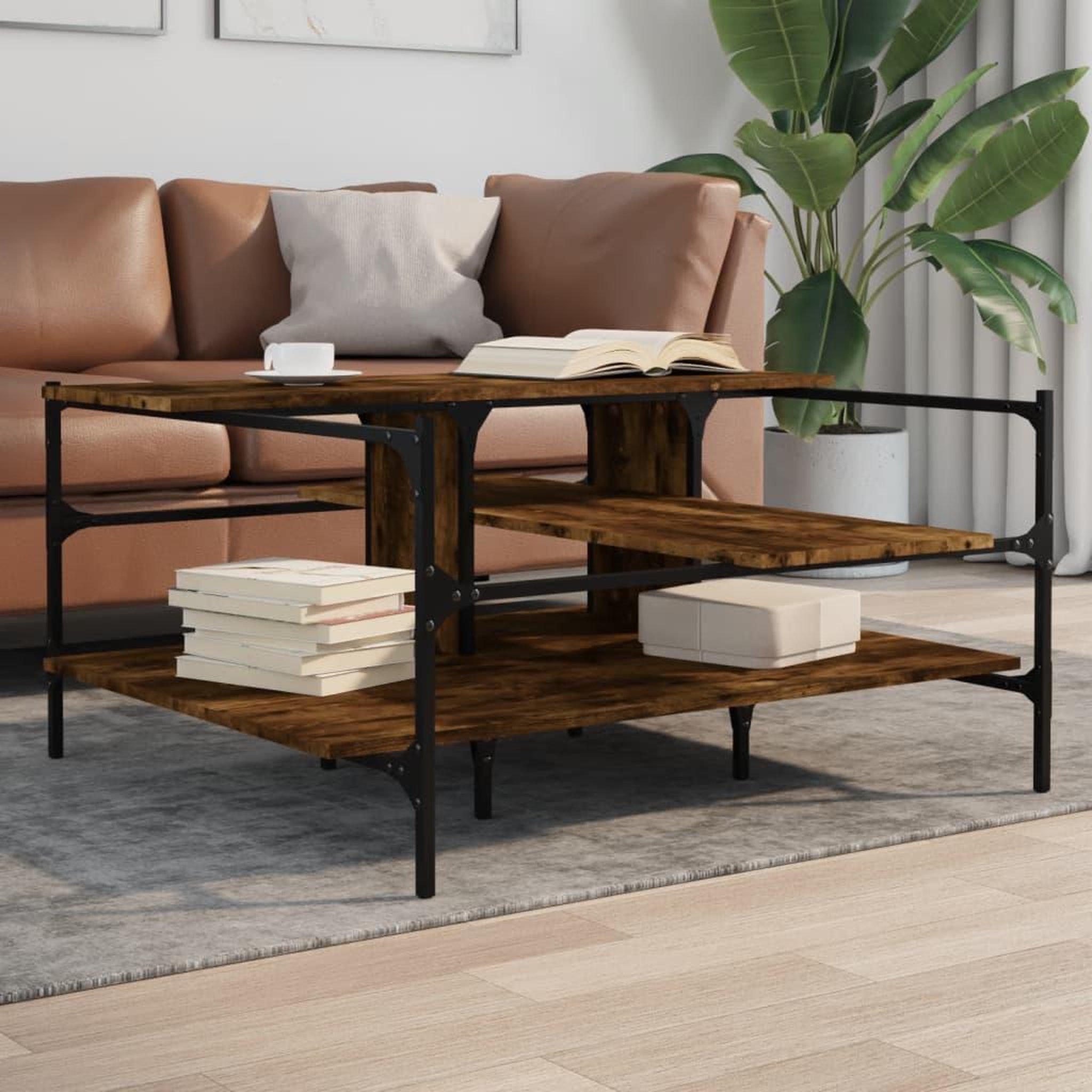 VIDAXL Table basse chene fume 100x100x48,5 cm bois d'ingenierie
