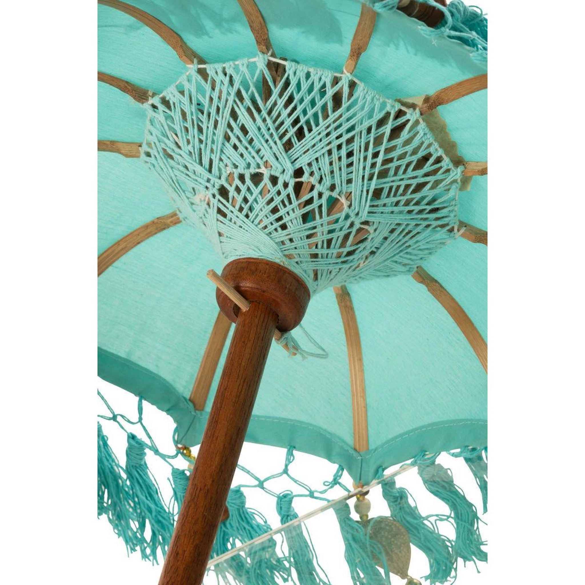 Voir la diapositive 4 : J-LINE Parasol déco avec pompons  dayu  85cm bleu