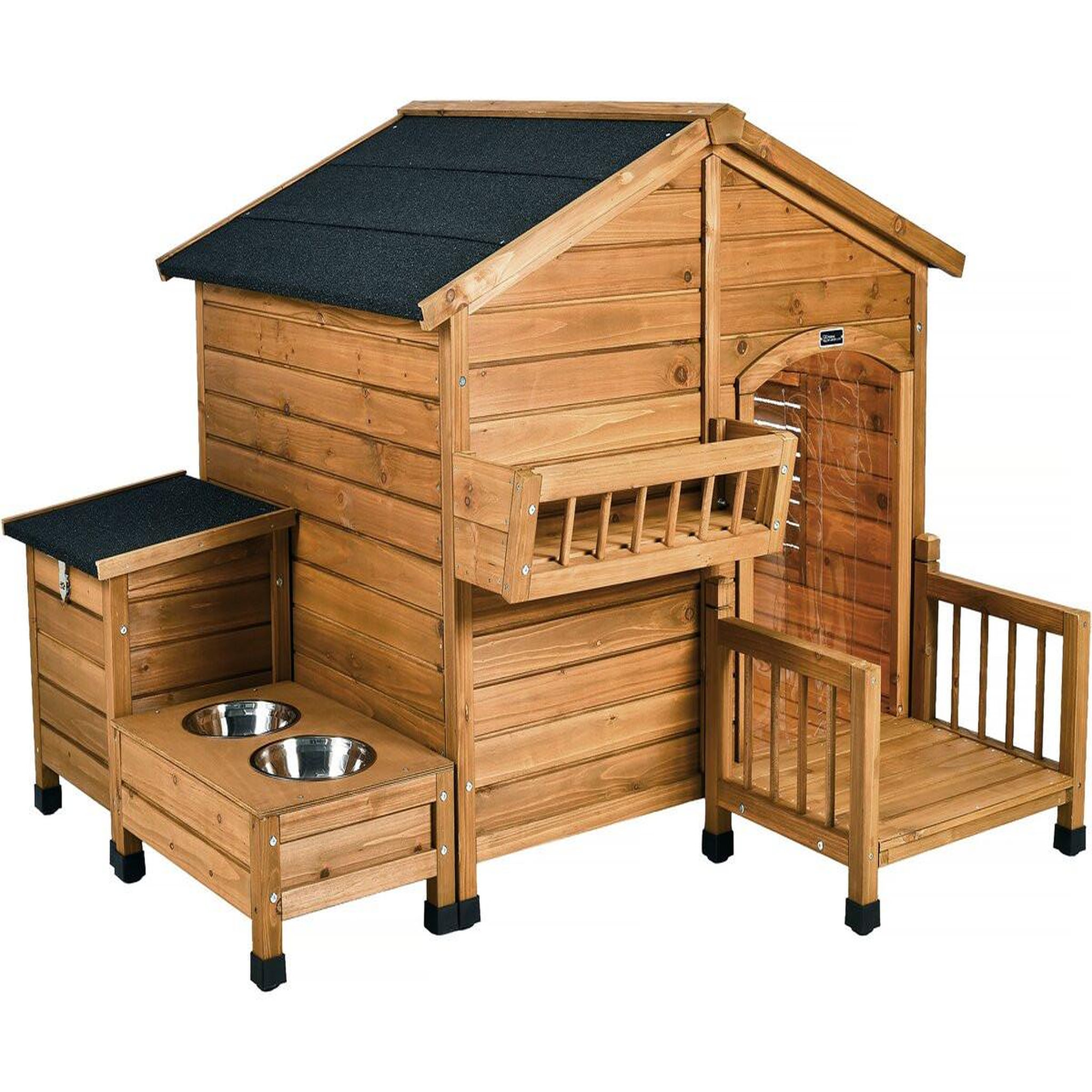 Habitat et Jardin Niche pour chien en bois avec mangeoire et boite de rangement  Rusty  - 151 x 138 x 100 cm - Marron