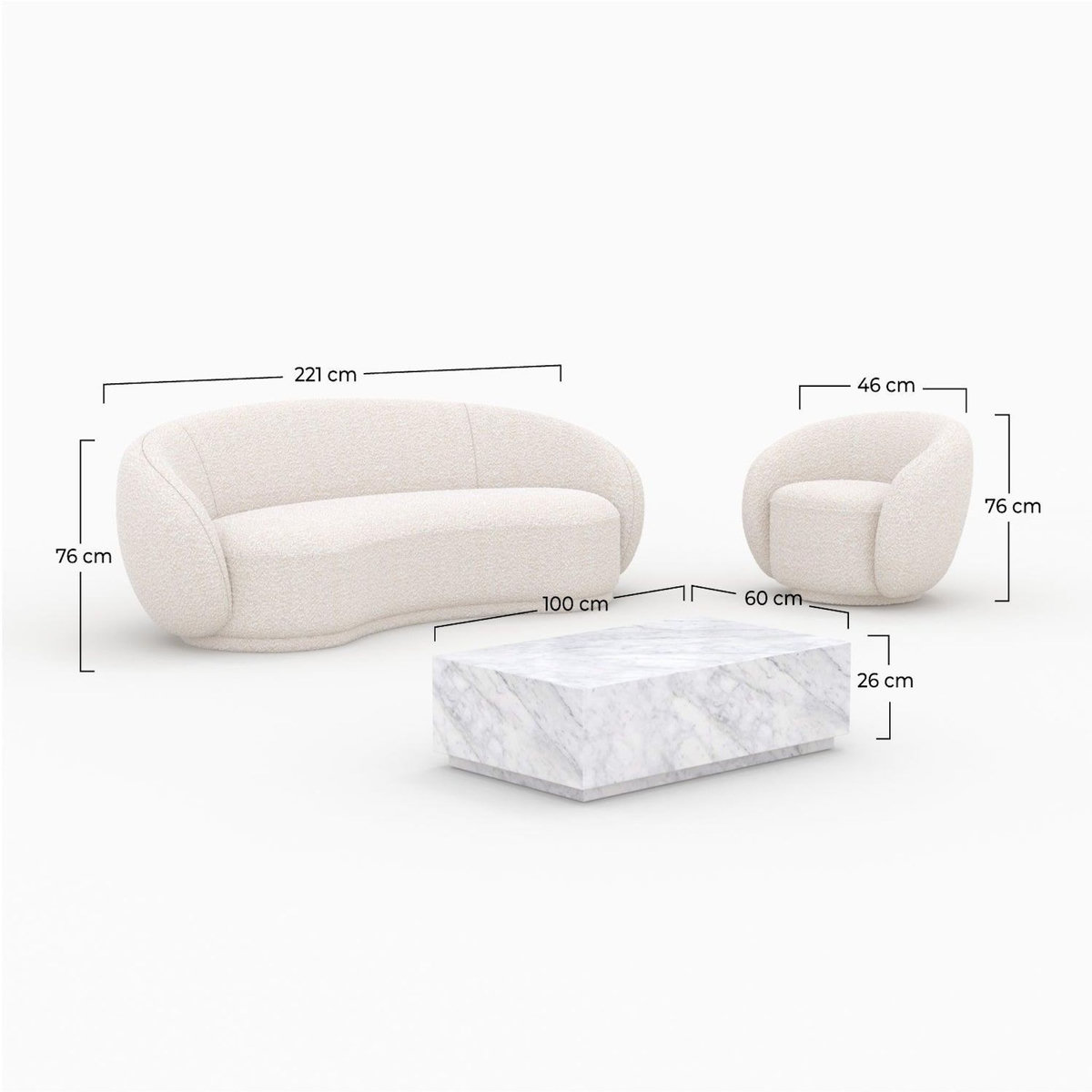 Rendez vous déco Ensemble canapé, fauteuil et table basse 4 personnes-Izaé
