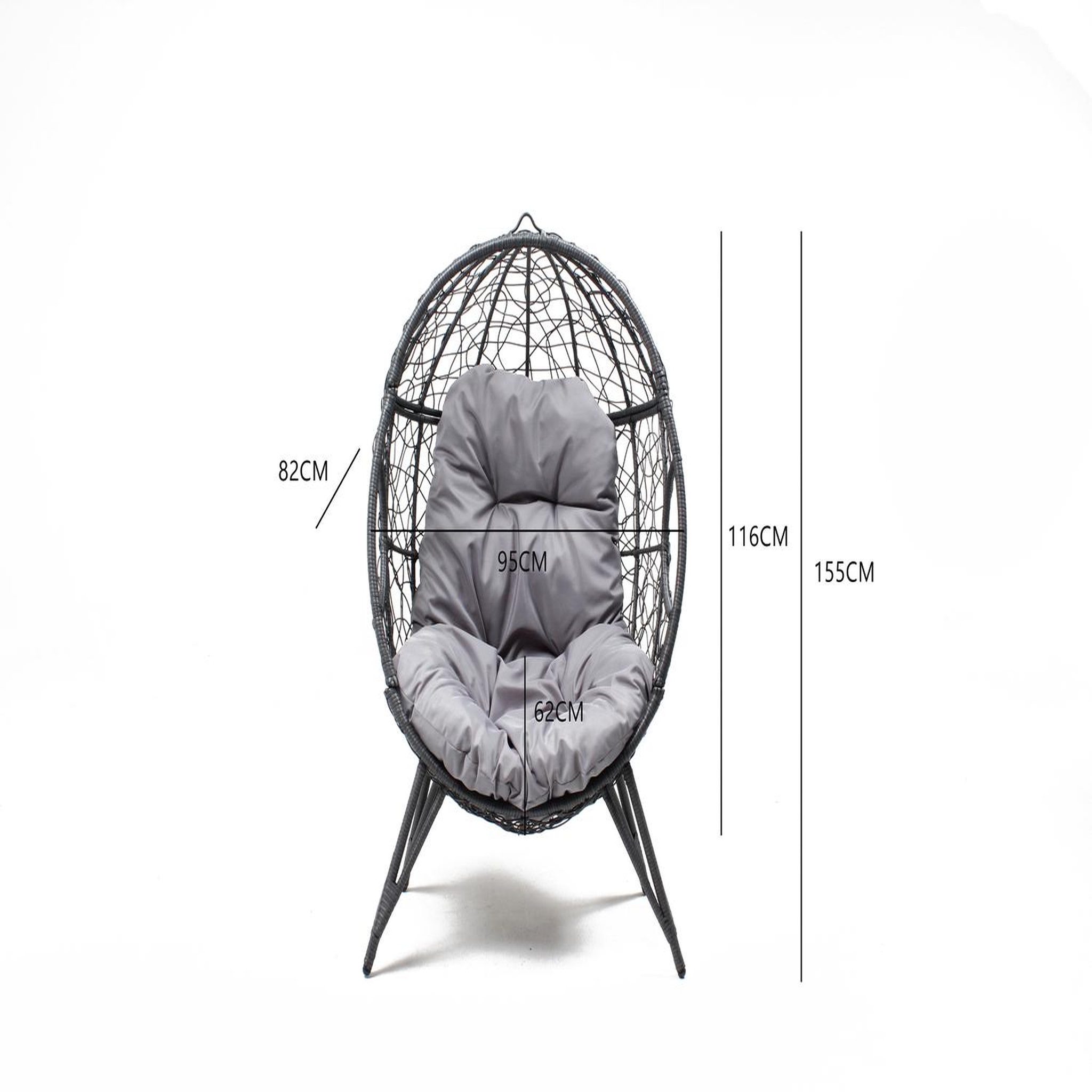 Voir la diapositive 5 : CONCEPT USINE Fauteuil œuf sur pied en résine gris effet rotin JANE