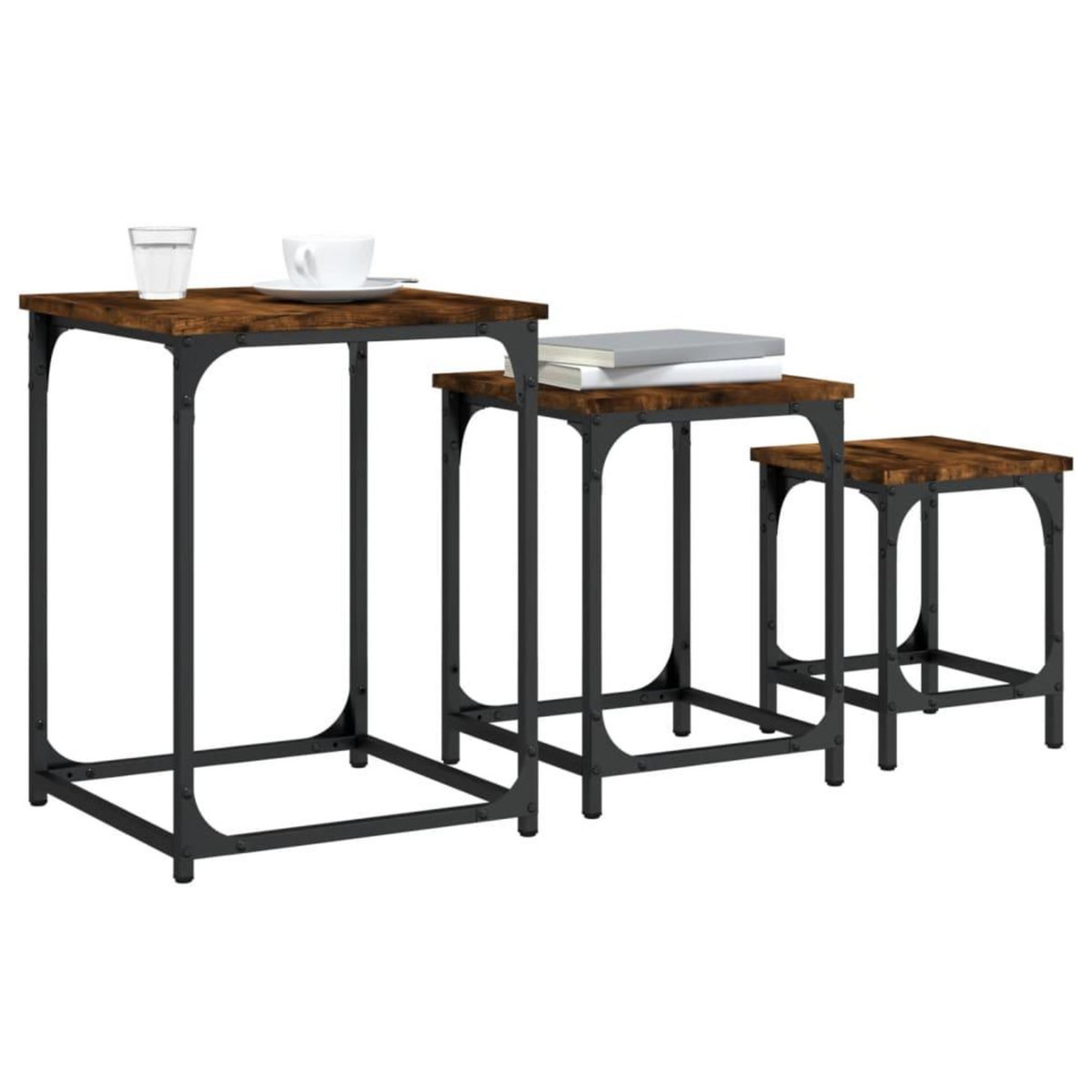 VIDAXL Tables basses gigognes 3 pcs chene fume bois d'ingenierie