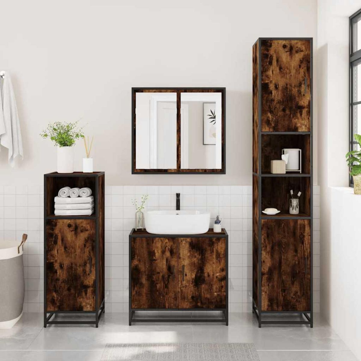 VIDAXL Armoire a miroir de salle de bain chene fume bois d'ingenierie