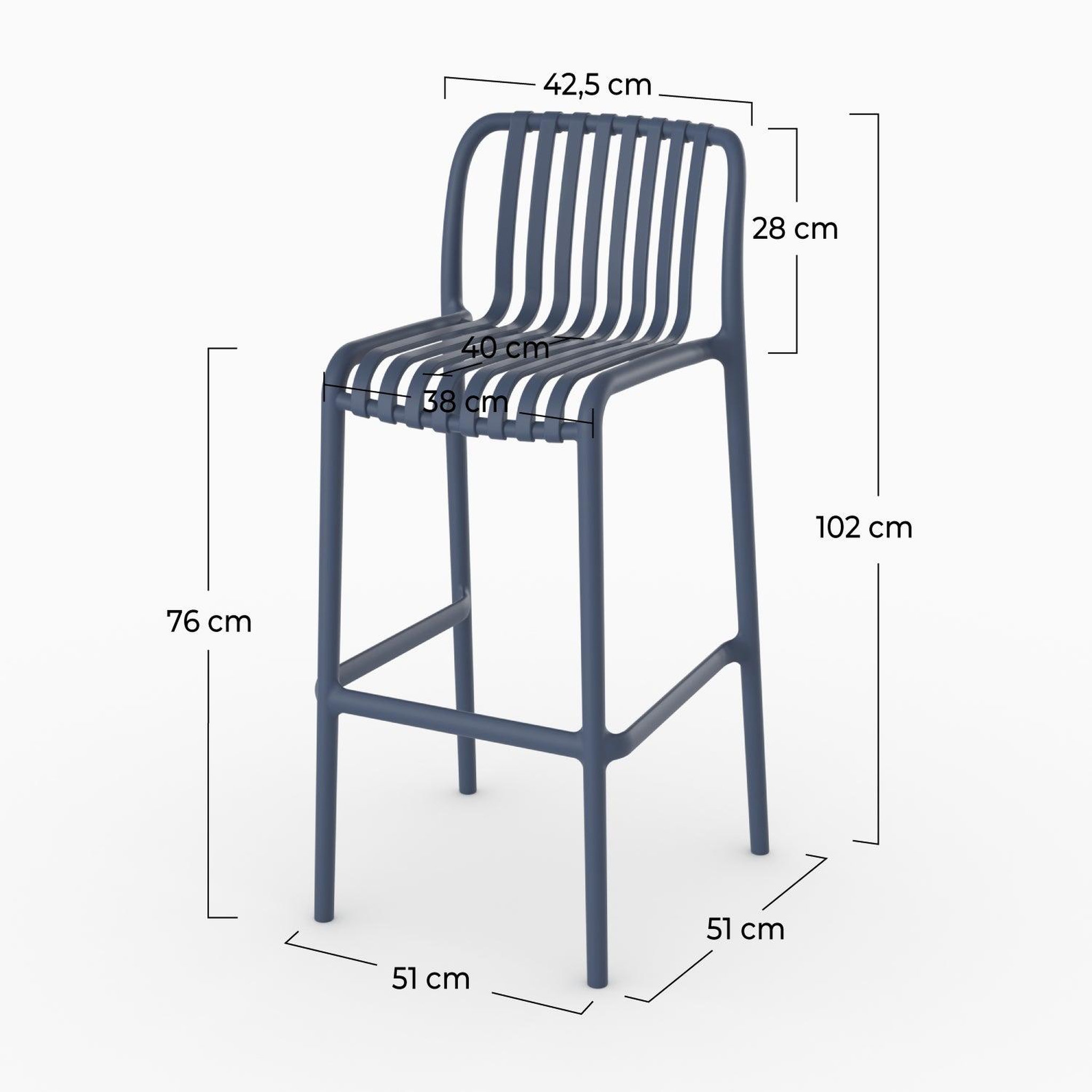 Voir la diapositive 4 : MAISON PAVANE Lot de 2 chaises de bar de jardin 76 cm en plastique bleu marine-duli