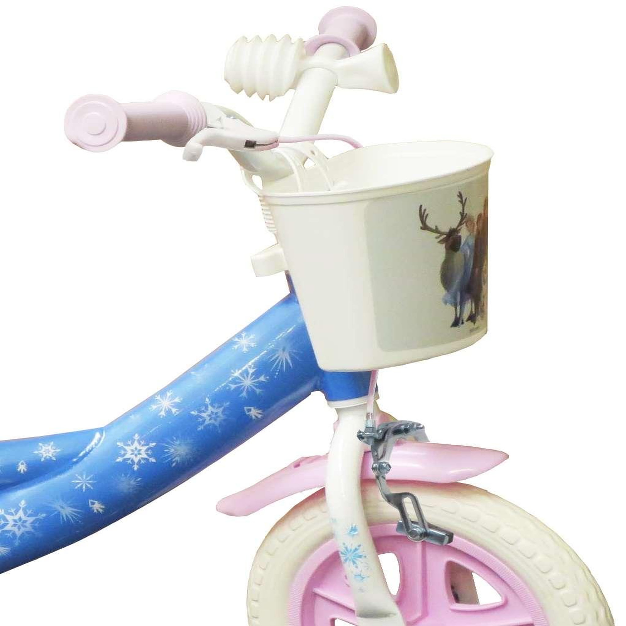 Voir la diapositive 4 : Disney La Reine des Neiges Vélo enfant - Modèle 10''Reine des neiges pour enfant de 75/90 cm avec stabilisateurs - Panier avant - Porte poupée - 1 frein