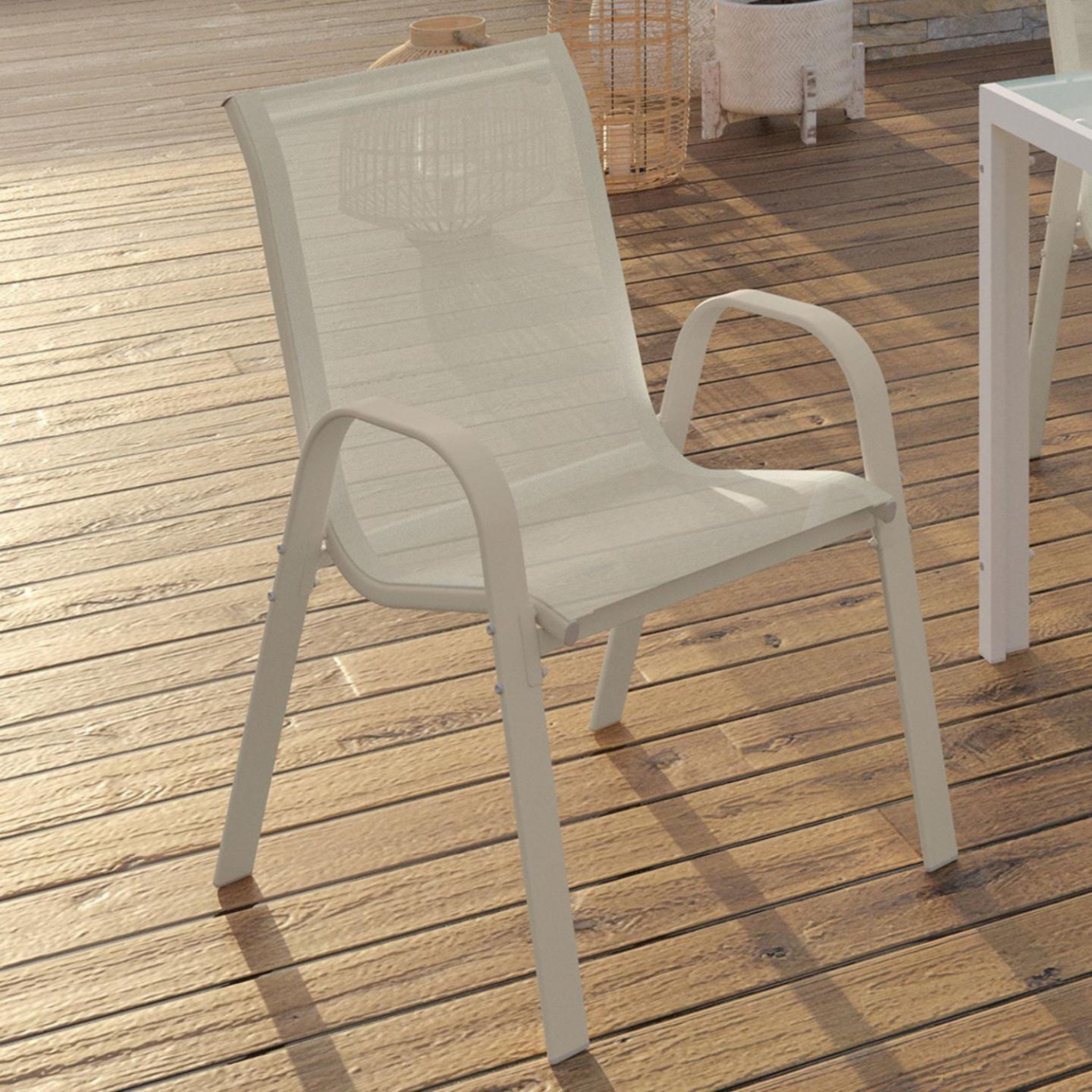 Voir la diapositive 2 : ID MARKET Lot de 6 chaises de jardin lyma métal et textilène empilables beige
