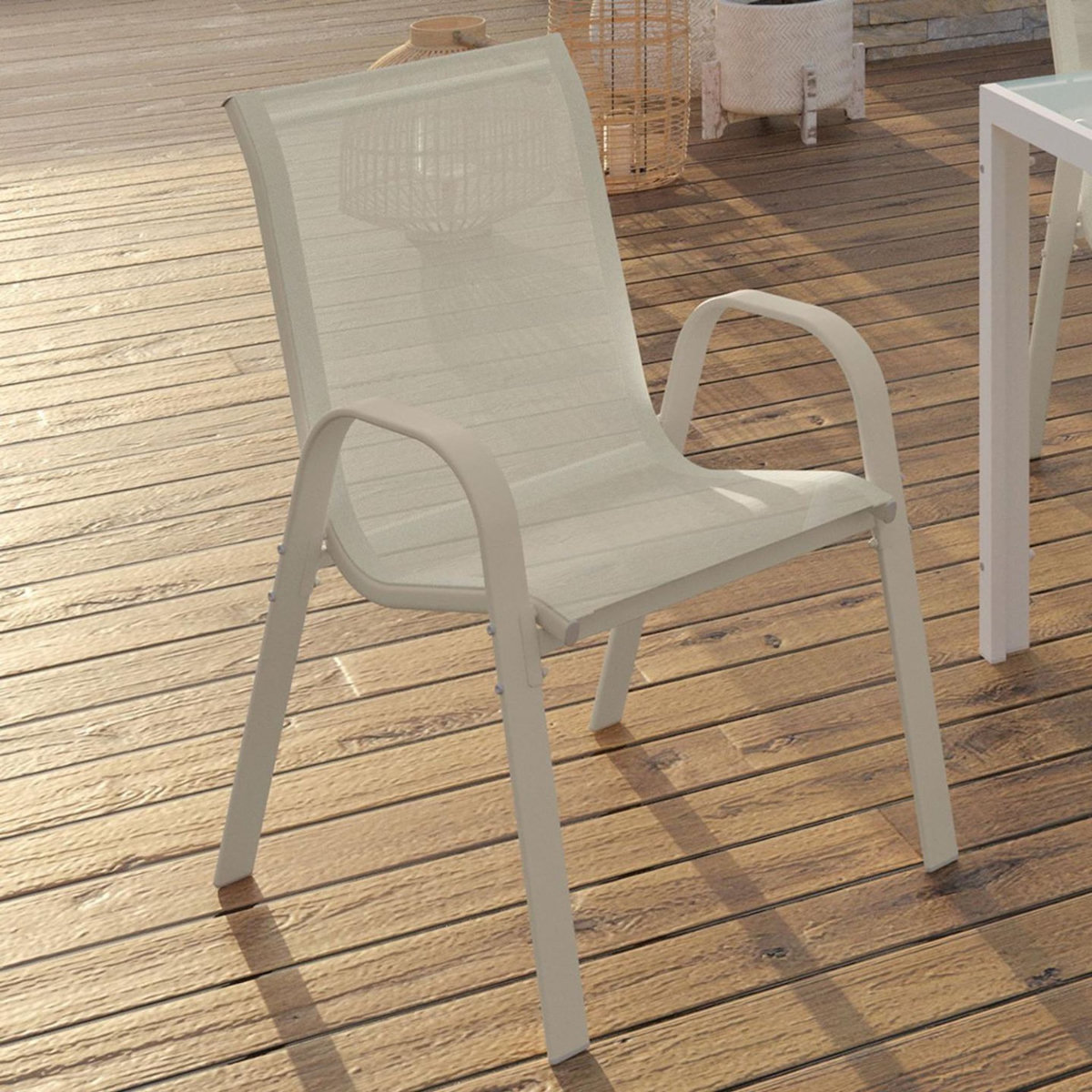 ID MARKET Lot de 6 chaises de jardin LYMA métal et textilène empilables beige