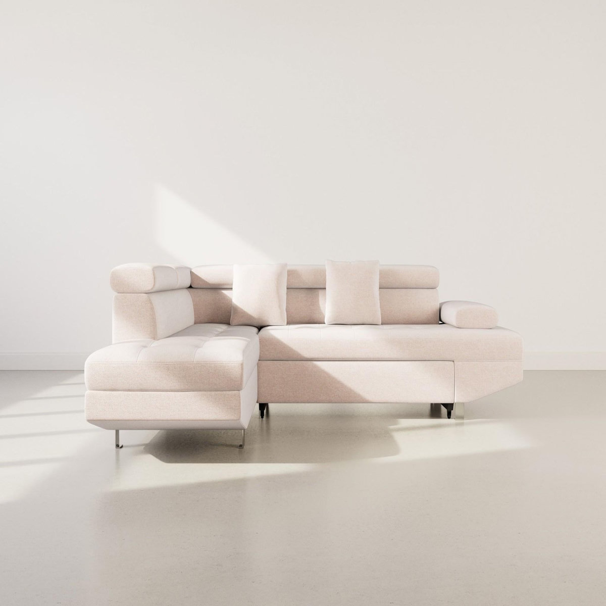 BEST MOBILIER Margaux - canapé d'angle gauche 5 places convertible avec coffre et têtières réglables en velours texturé