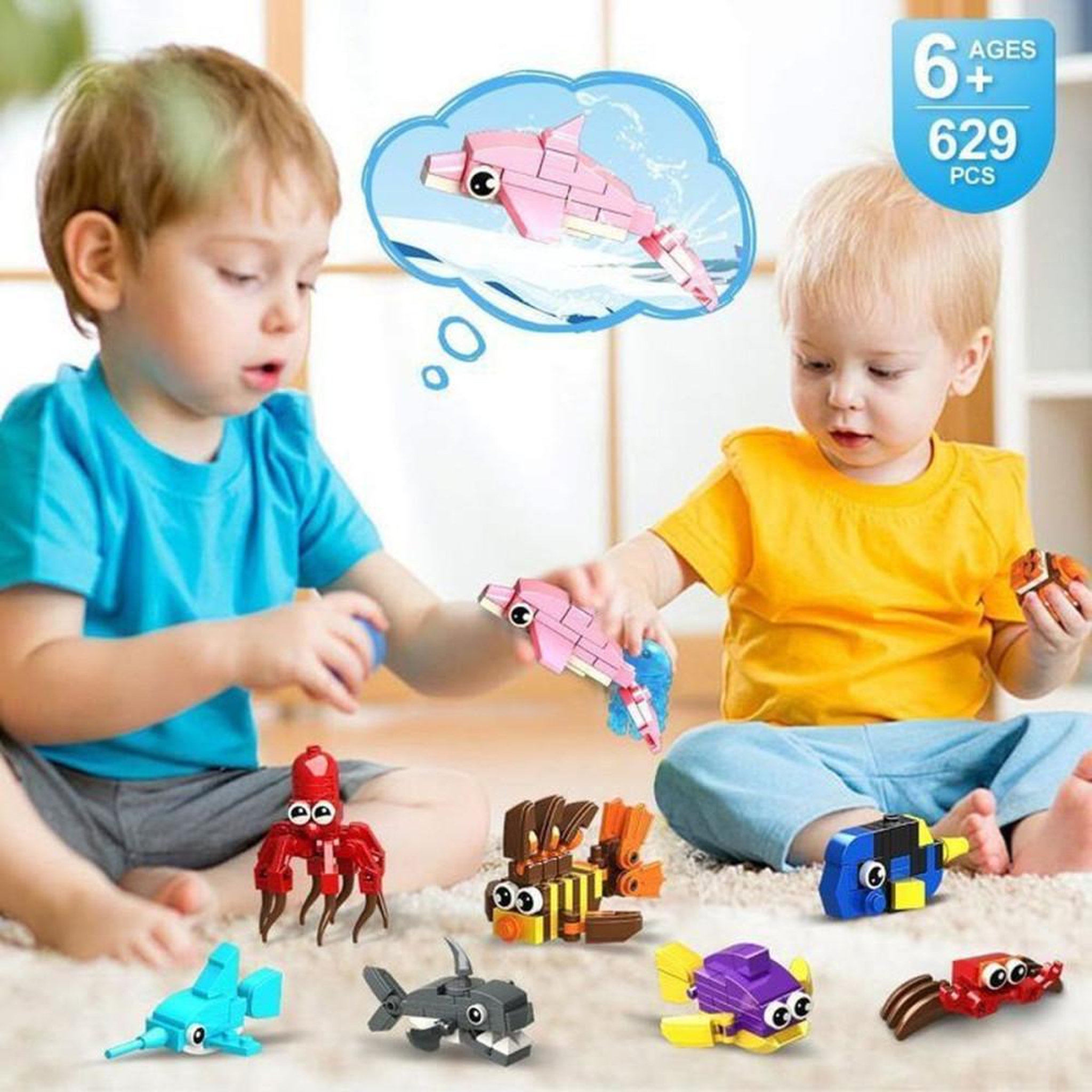 Voir la diapositive 4 : Coffret mini animaux marins en blocs ABS 24 kits, 629 pièces, 6-12 ans