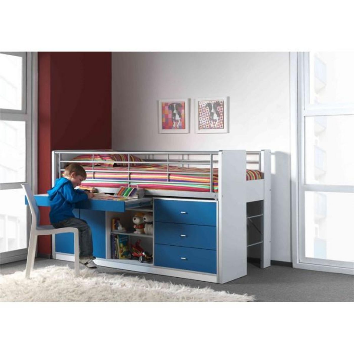 Paris Prix Lit Combiné Enfant  Bonny  90x200cm Bleu