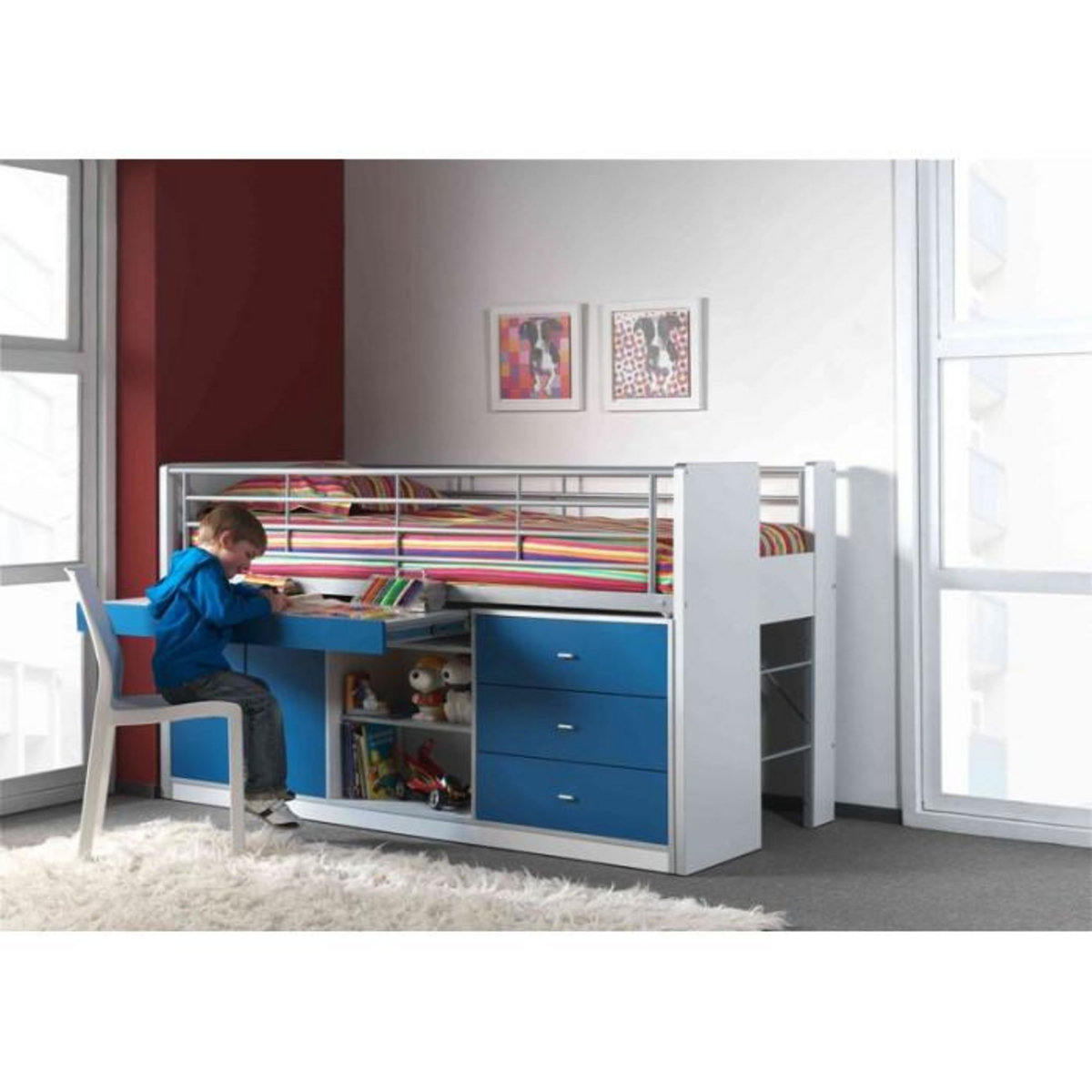 Paris Prix Lit Combiné Enfant  Bonny  90x200cm Bleu