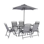 SWEEEK Table de jardin acier avec parasol + 6 assises. anthracite. structure acier avec revêtement anti rouille