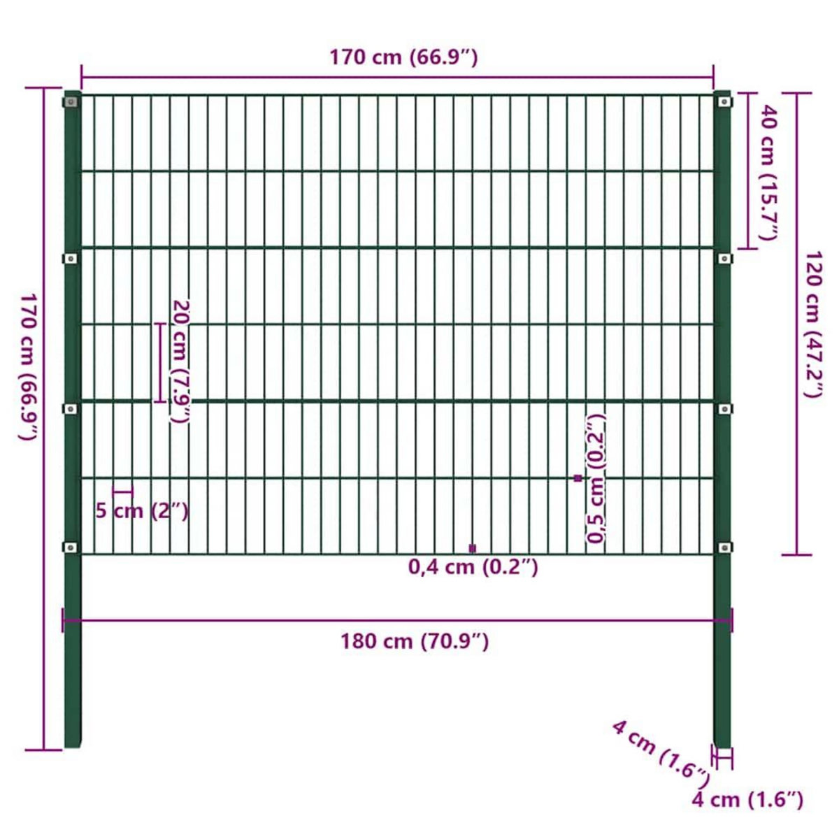 VIDAXL Panneau de cloture avec poteaux en fer 176,5 x 120 cm Vert
