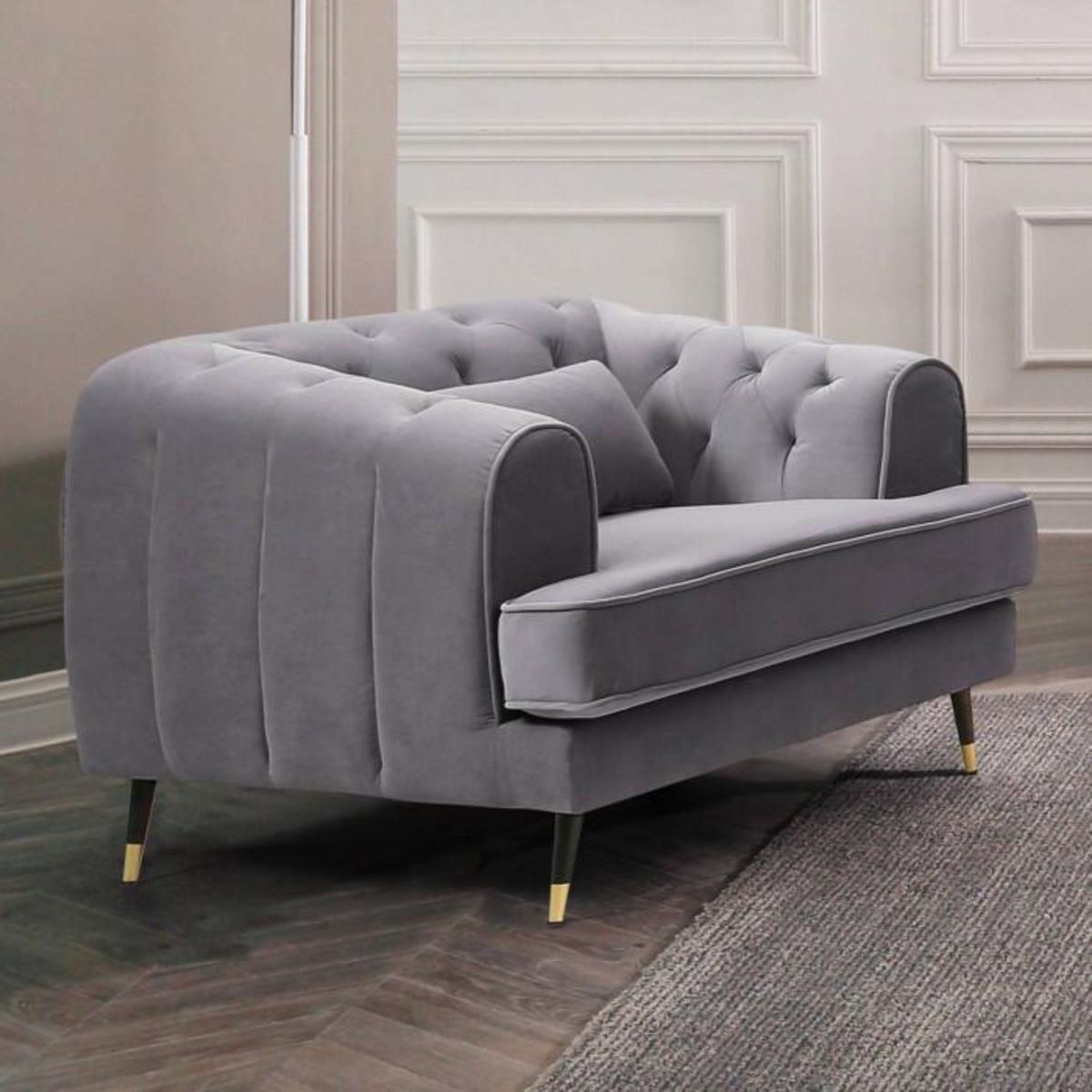 Paris Prix Fauteuil Capitonné en Velours  Glamour  93cm Gris