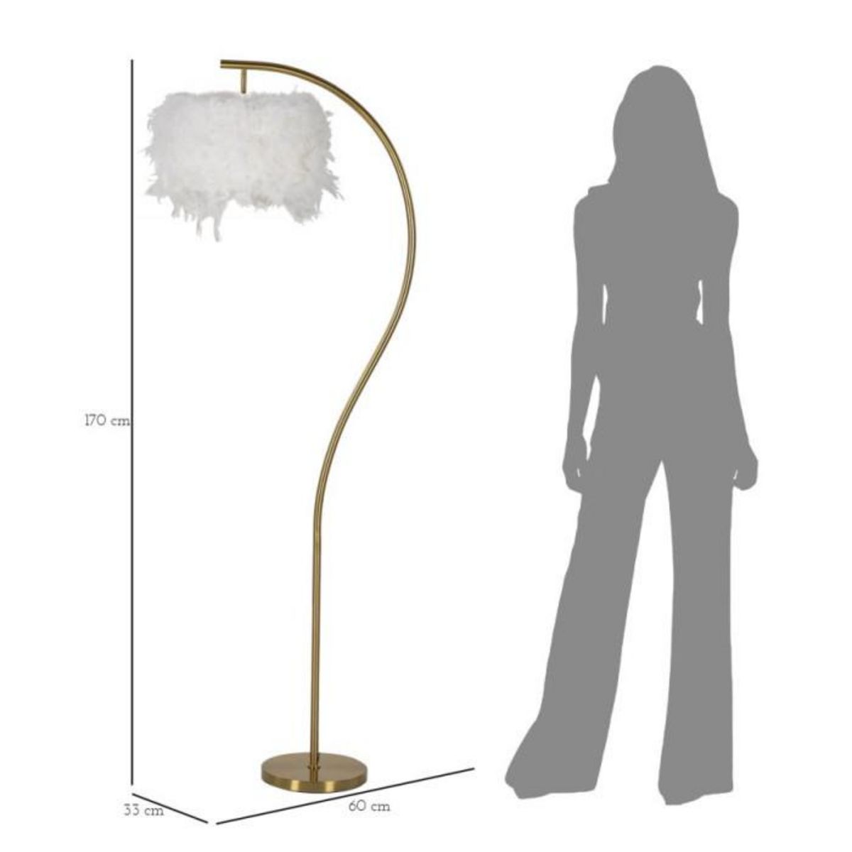 Paris Prix Lampadaire Imitation Plume  Semi Arc  170cm Or & Blanc