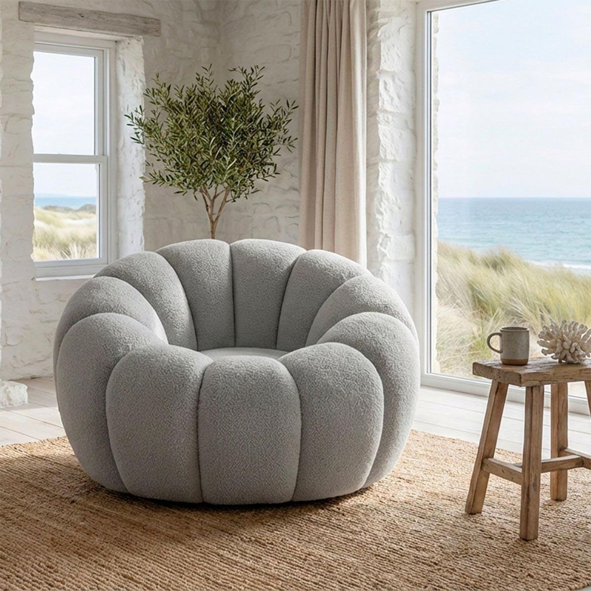 Paris Prix Fauteuil Coquillage Tournant  Bouclette  98cm Gris