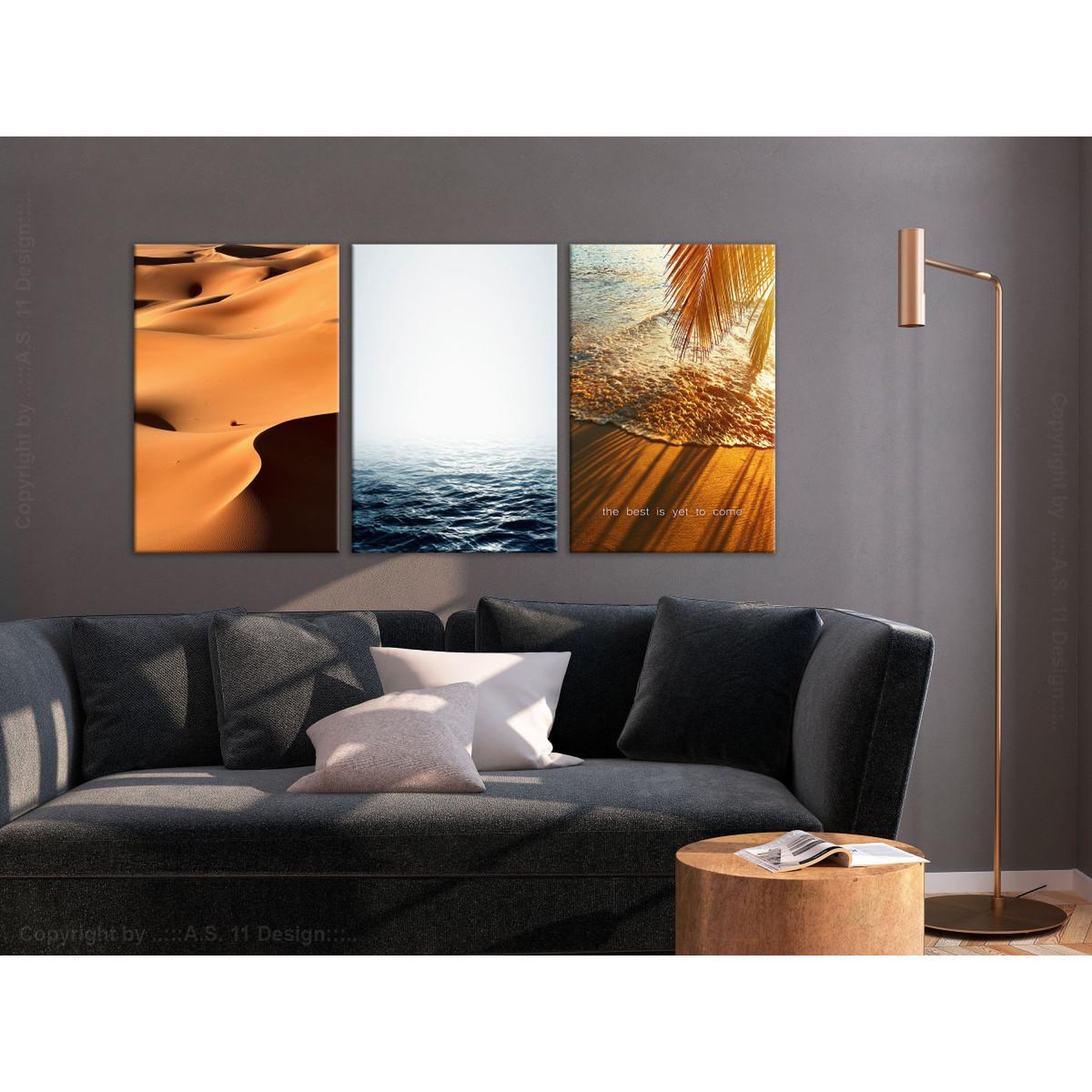 Voir la diapositive 2 : Paris Prix Tableau imprimé  sand & water 3 panneaux  60x120cm