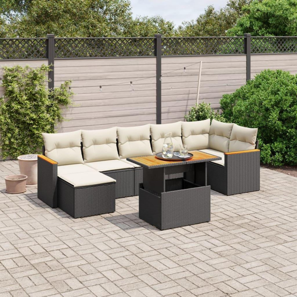 VIDAXL Salon de jardin 8 pcs avec coussins noir resine tressee