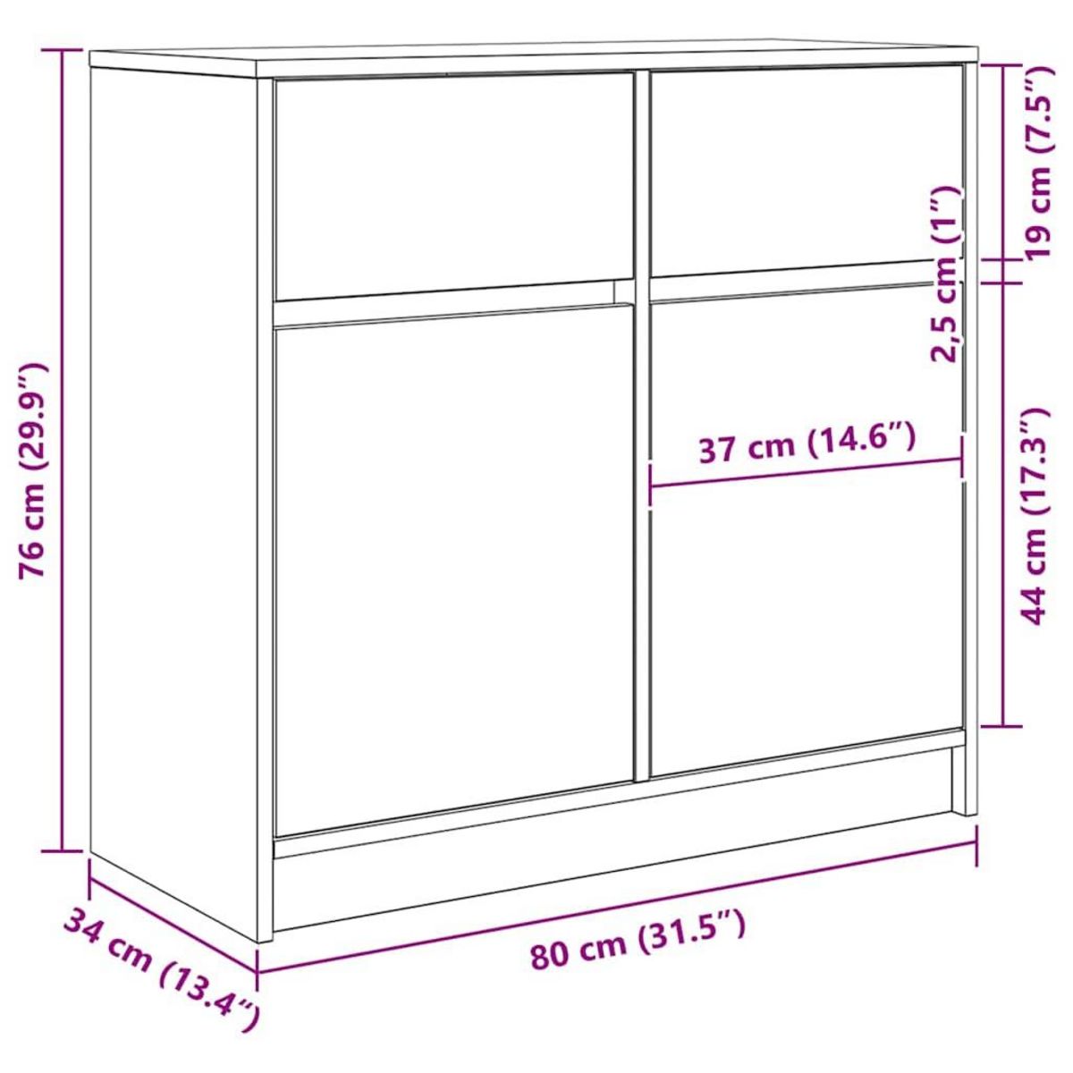 VIDAXL Buffet avec tiroir chene fume 80x34x76 cm bois d'ingenierie