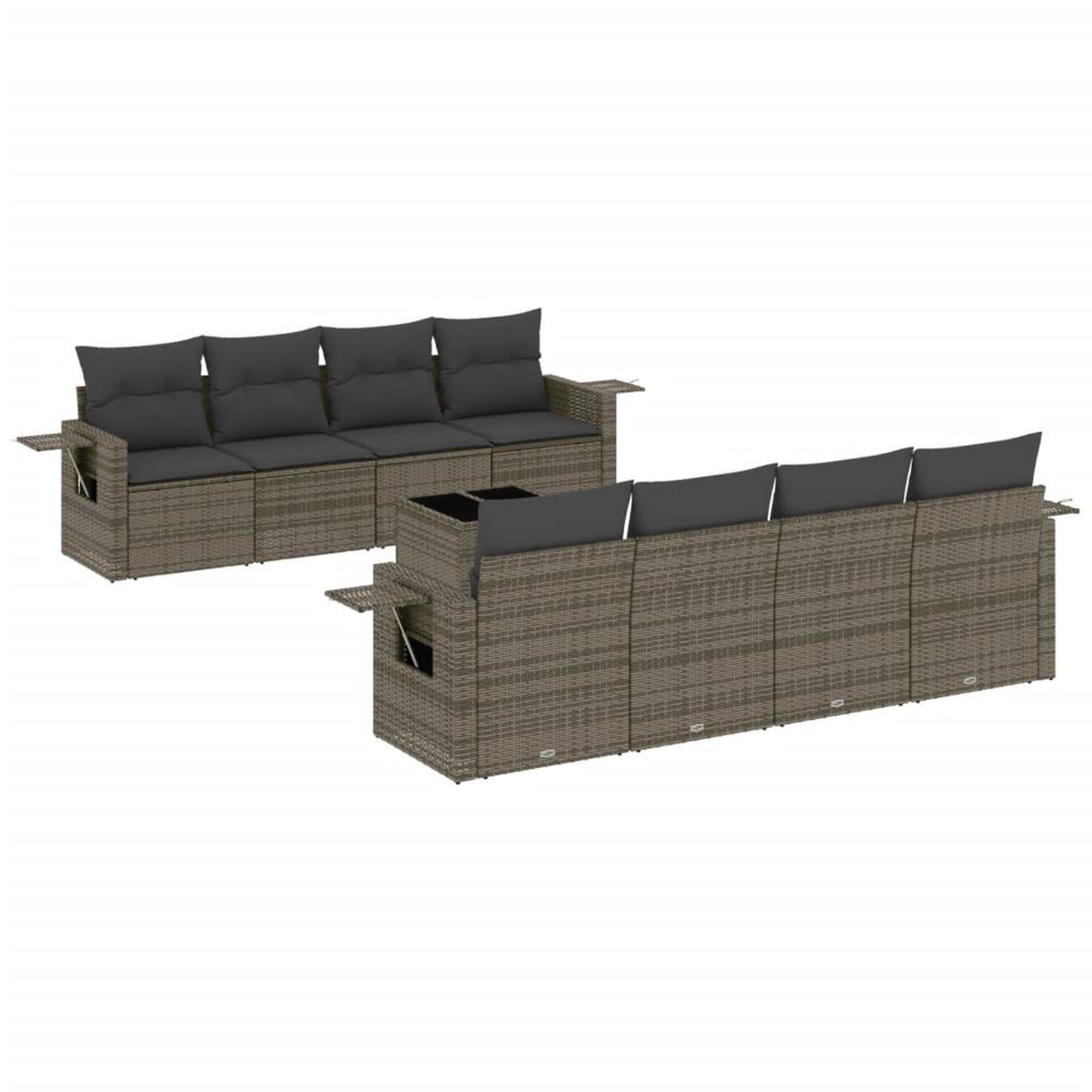 Voir la diapositive 2 : VIDAXL Salon de jardin 9 pcs avec coussins gris resine tressee