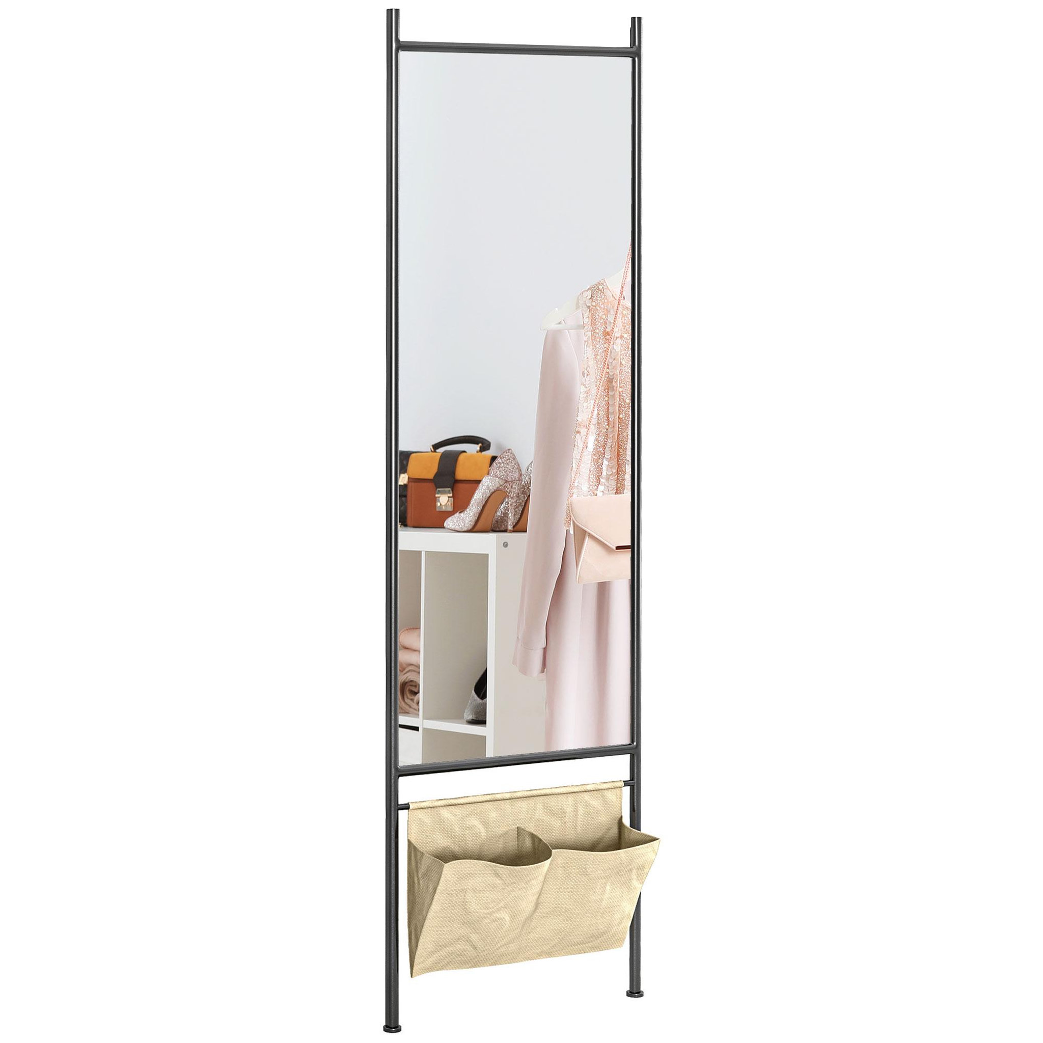 Voir la diapositive 1 : HOMCOM Miroir rectangulaire sur pied dim. 56L x 2l x 190H cm - 2 pochettes rangement - métal noir